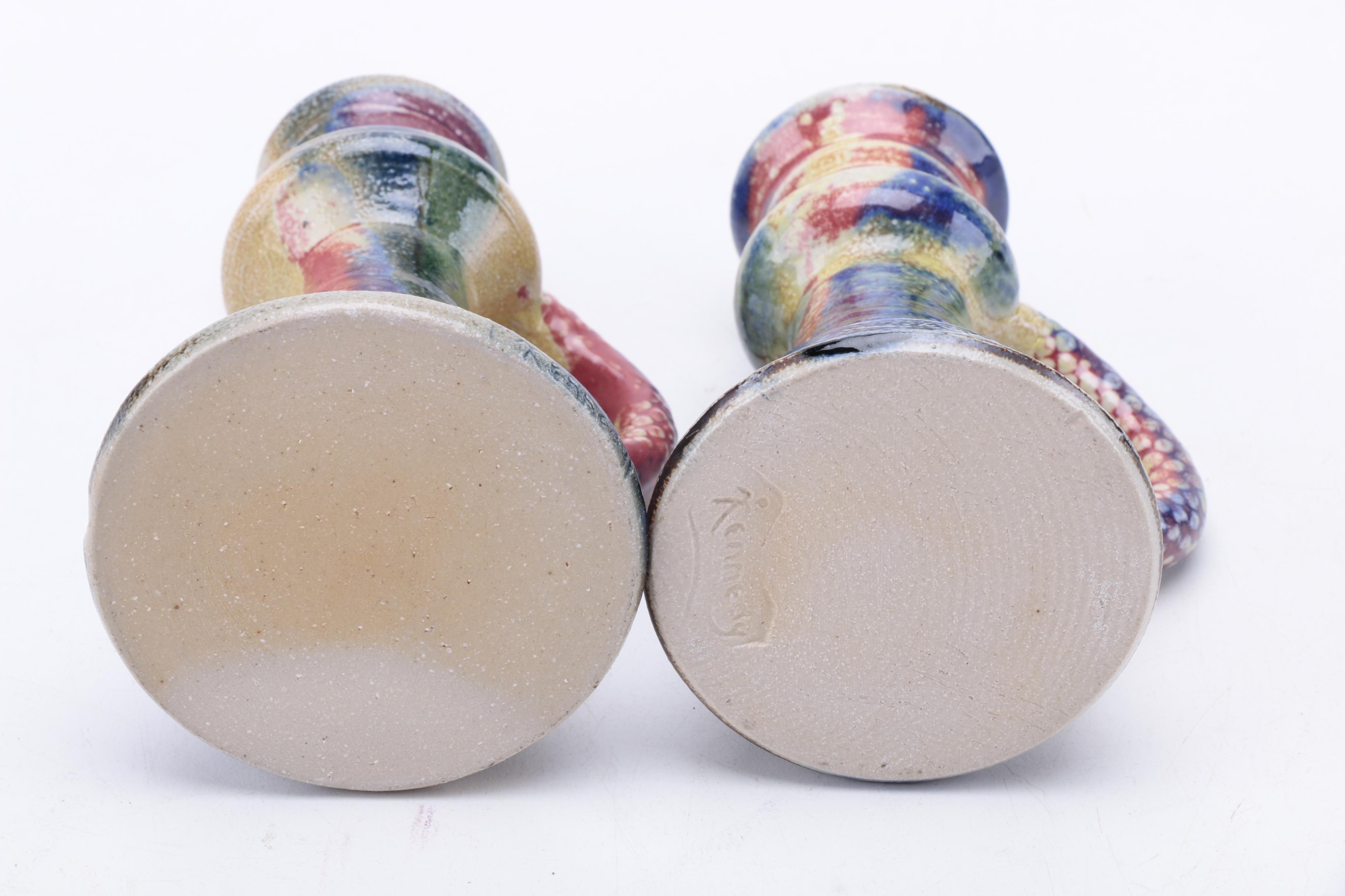 Pair of Irish Michael Kennedy Ceramics Multi-Colored Candlestick Holders