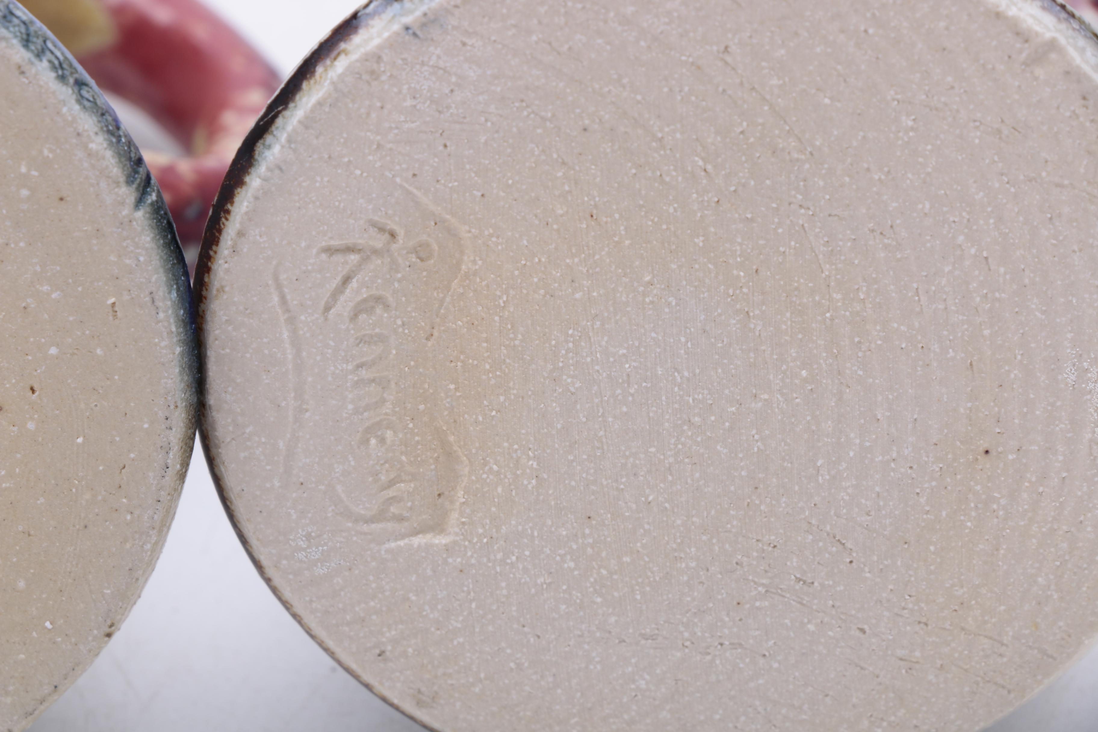 Pair of Irish Michael Kennedy Ceramics Multi-Colored Candlestick Holders