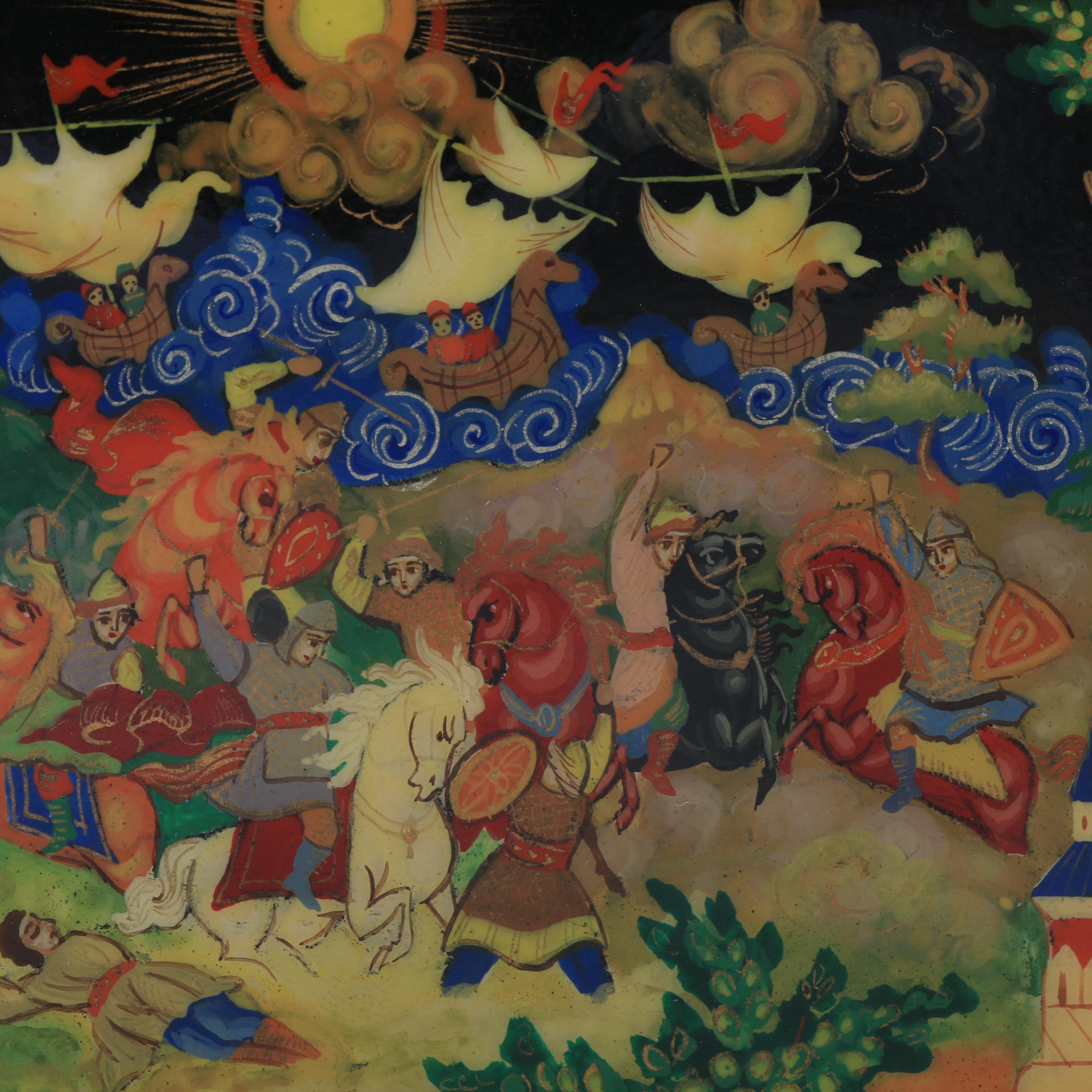 Russian Lacquered Box with Fairytale Scene