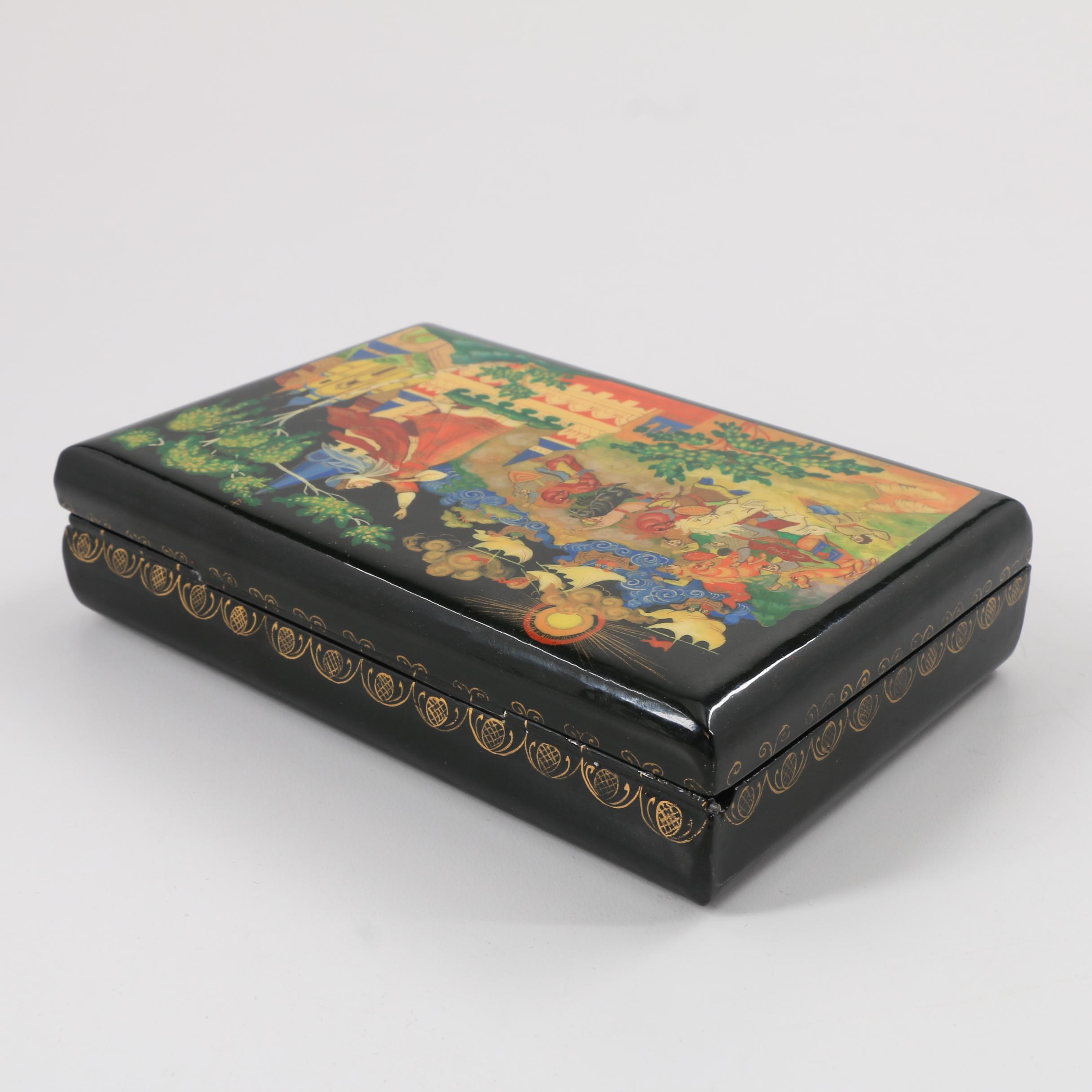 Russian Lacquered Box with Fairytale Scene