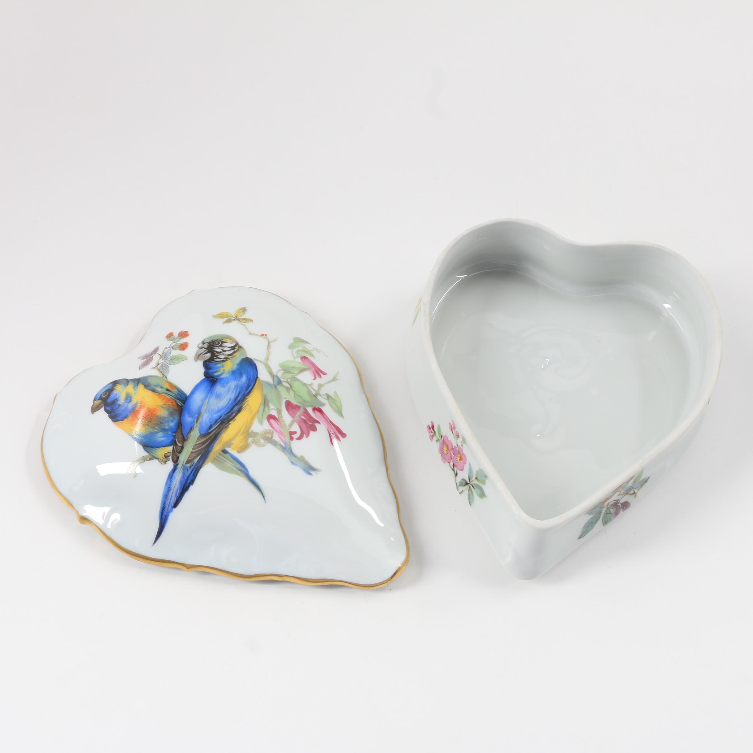 Limoges Porcelain Trinket Box With Parrot Theme