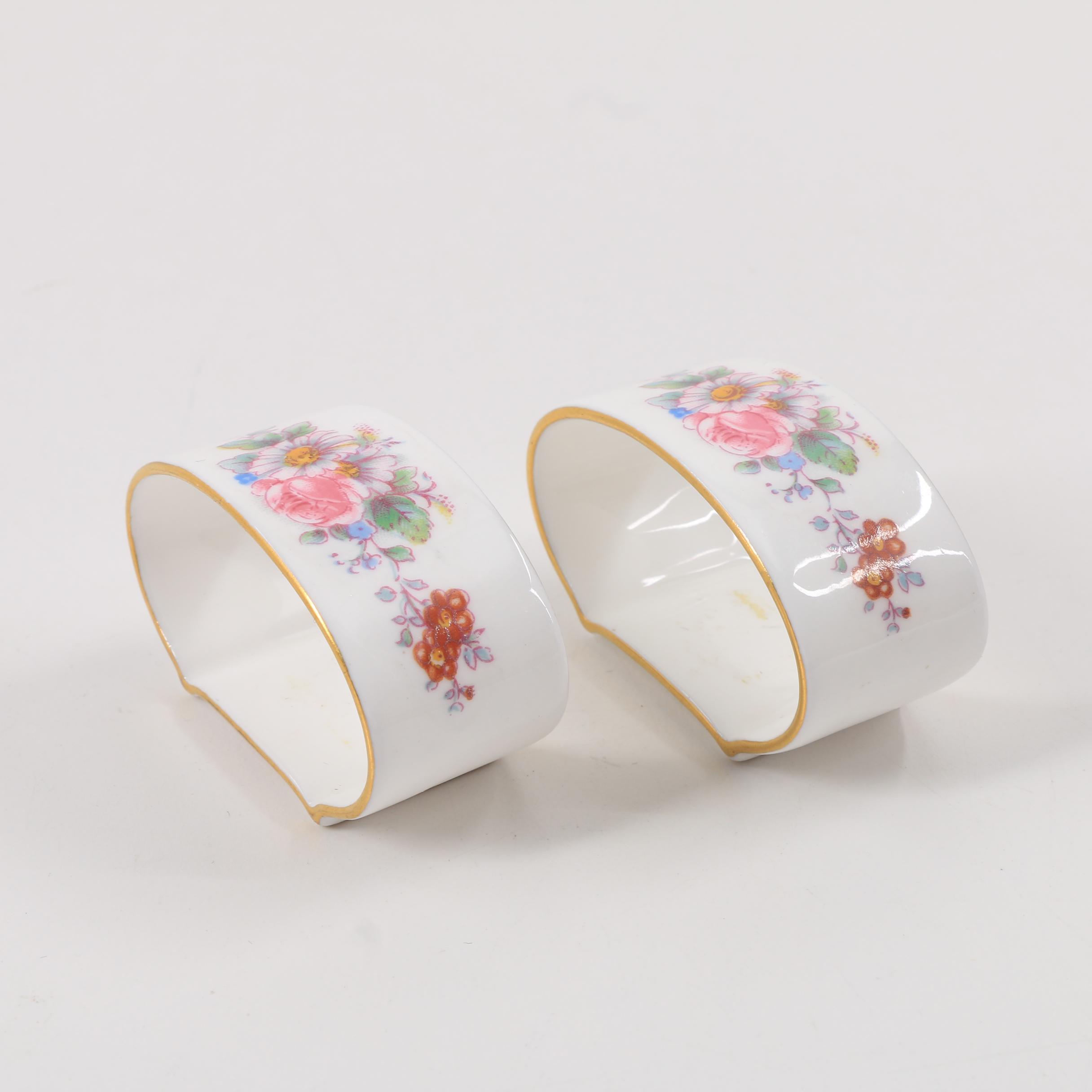 Hungarian Porcelain Figurines and Royal Crown Derby Napkin Rings