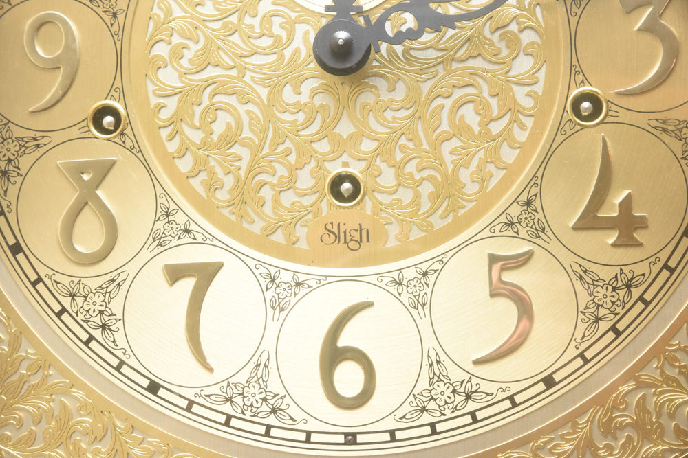 Sligh Moon-Phase Grandfather Clock With Display Shelves