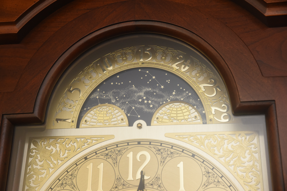Sligh Moon-Phase Grandfather Clock With Display Shelves