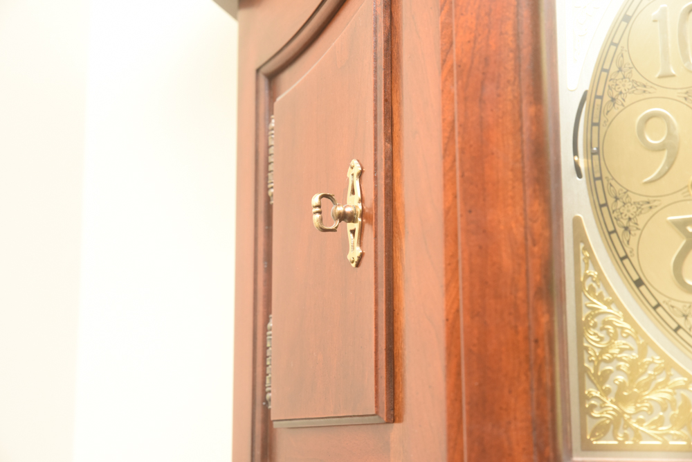 Sligh Moon-Phase Grandfather Clock With Display Shelves