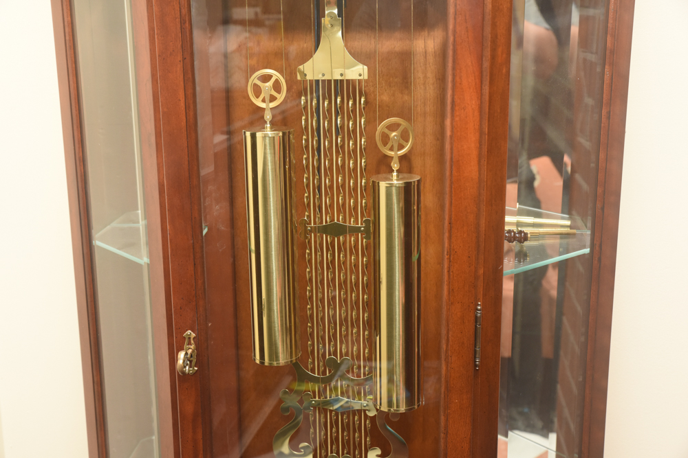 Sligh Moon-Phase Grandfather Clock With Display Shelves