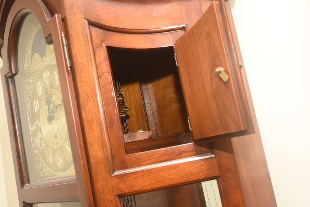 Sligh Moon-Phase Grandfather Clock With Display Shelves