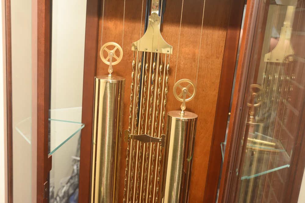 Sligh Moon-Phase Grandfather Clock With Display Shelves