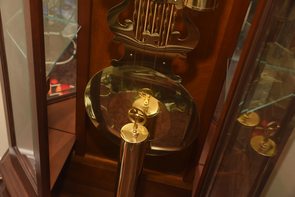 Sligh Moon-Phase Grandfather Clock With Display Shelves