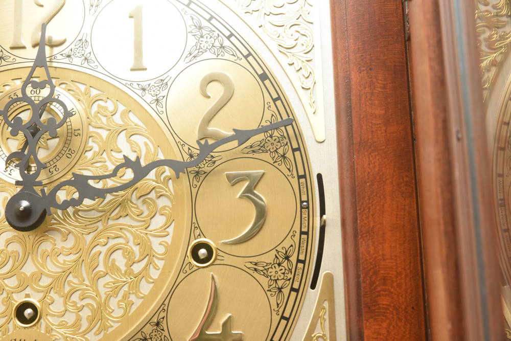 Sligh Moon-Phase Grandfather Clock With Display Shelves