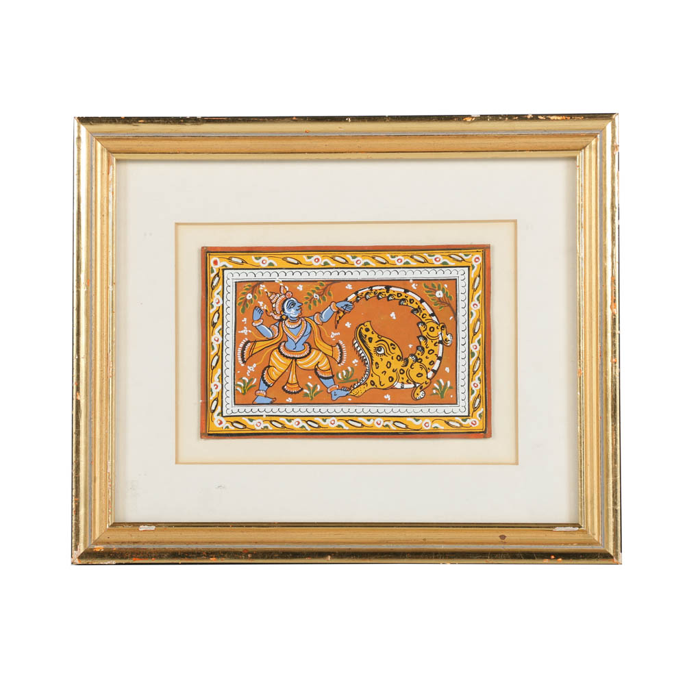 Gouache Painting on Paper of Krishna