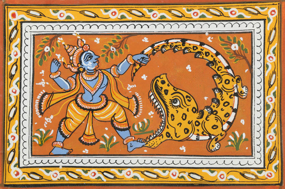 Gouache Painting on Paper of Krishna