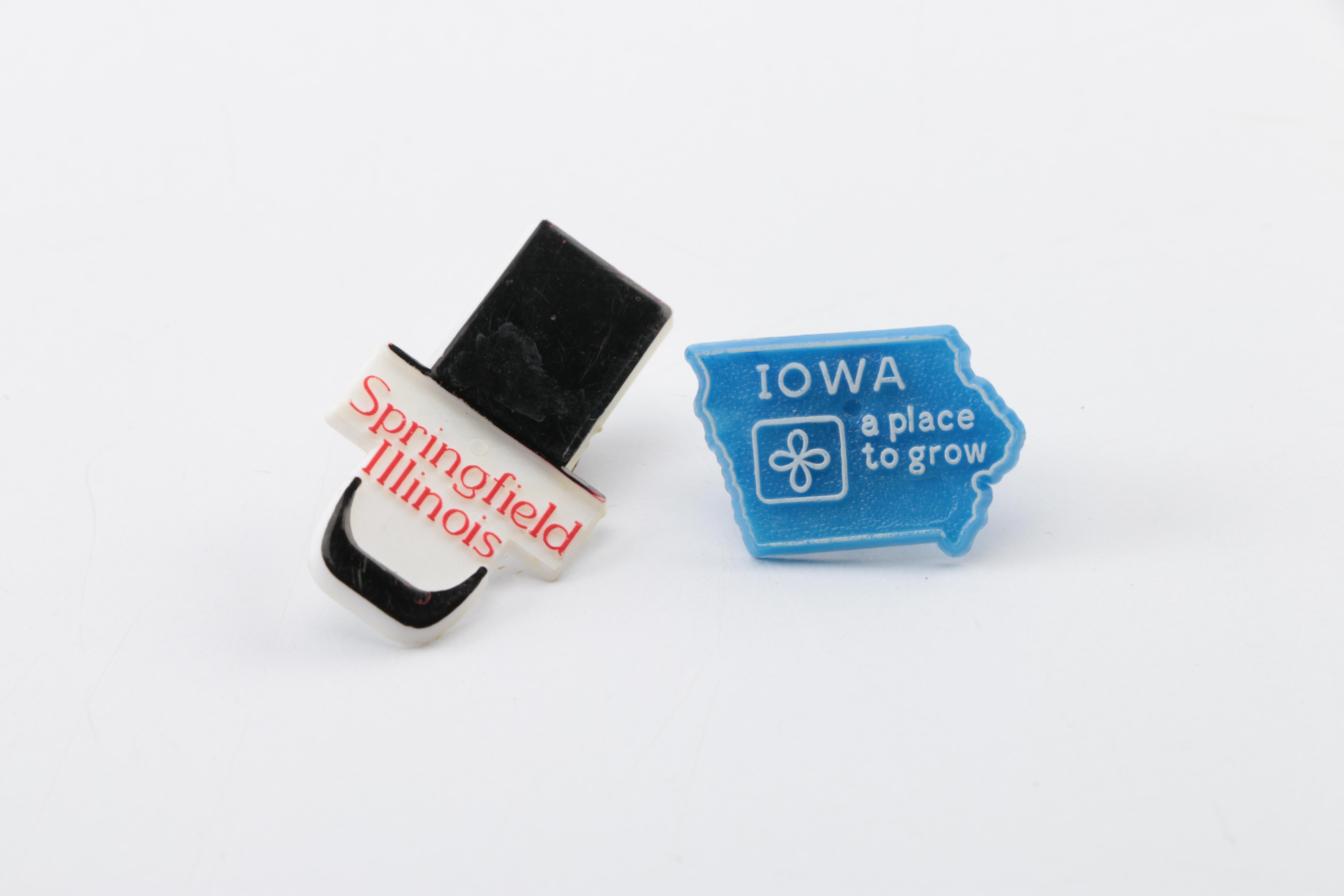 Souvenir Pins and Vintage Pocket Calendar