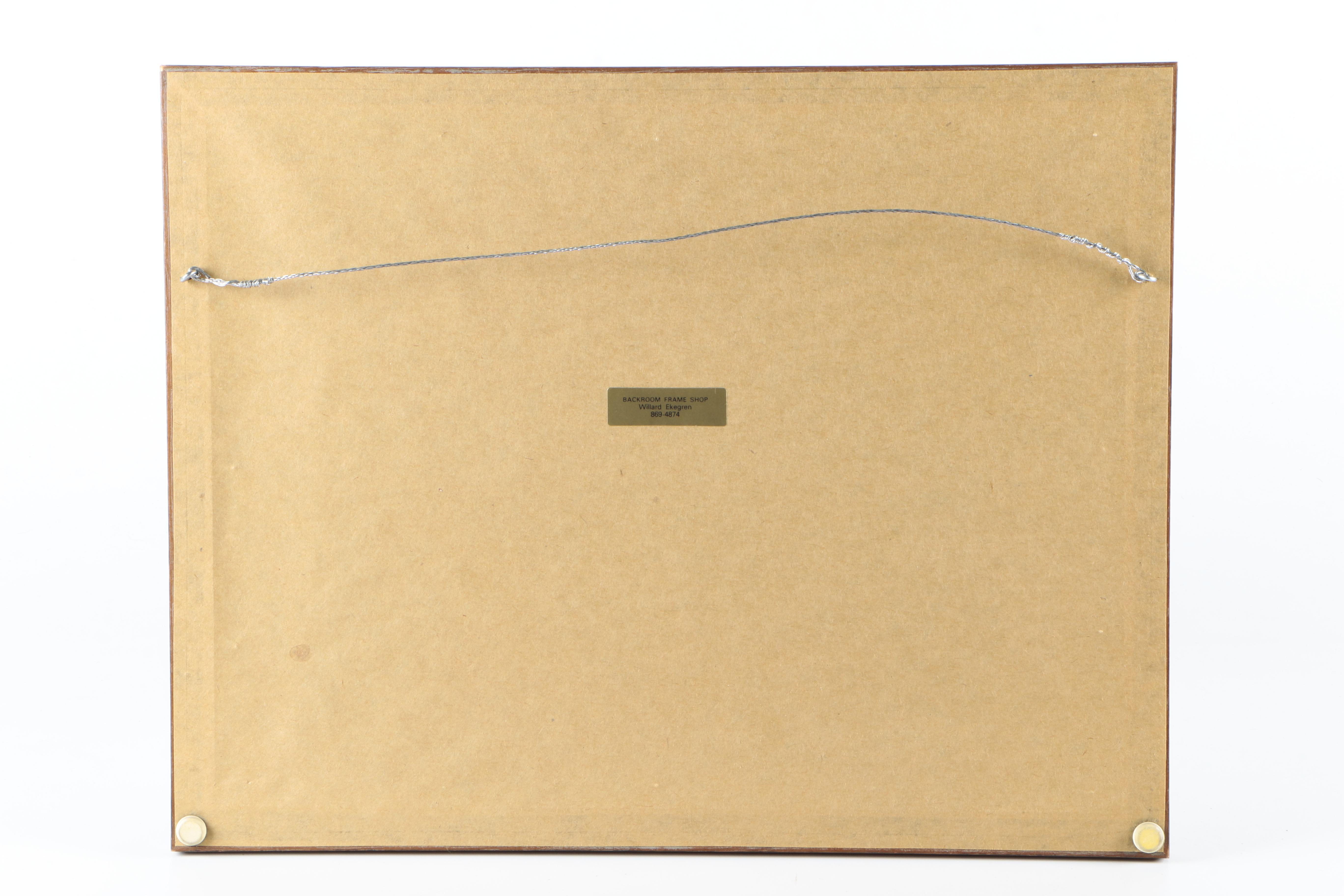 Evelyn Ekegren 1982 Watercolor Painting on Paper of Barn in Winter Landscape