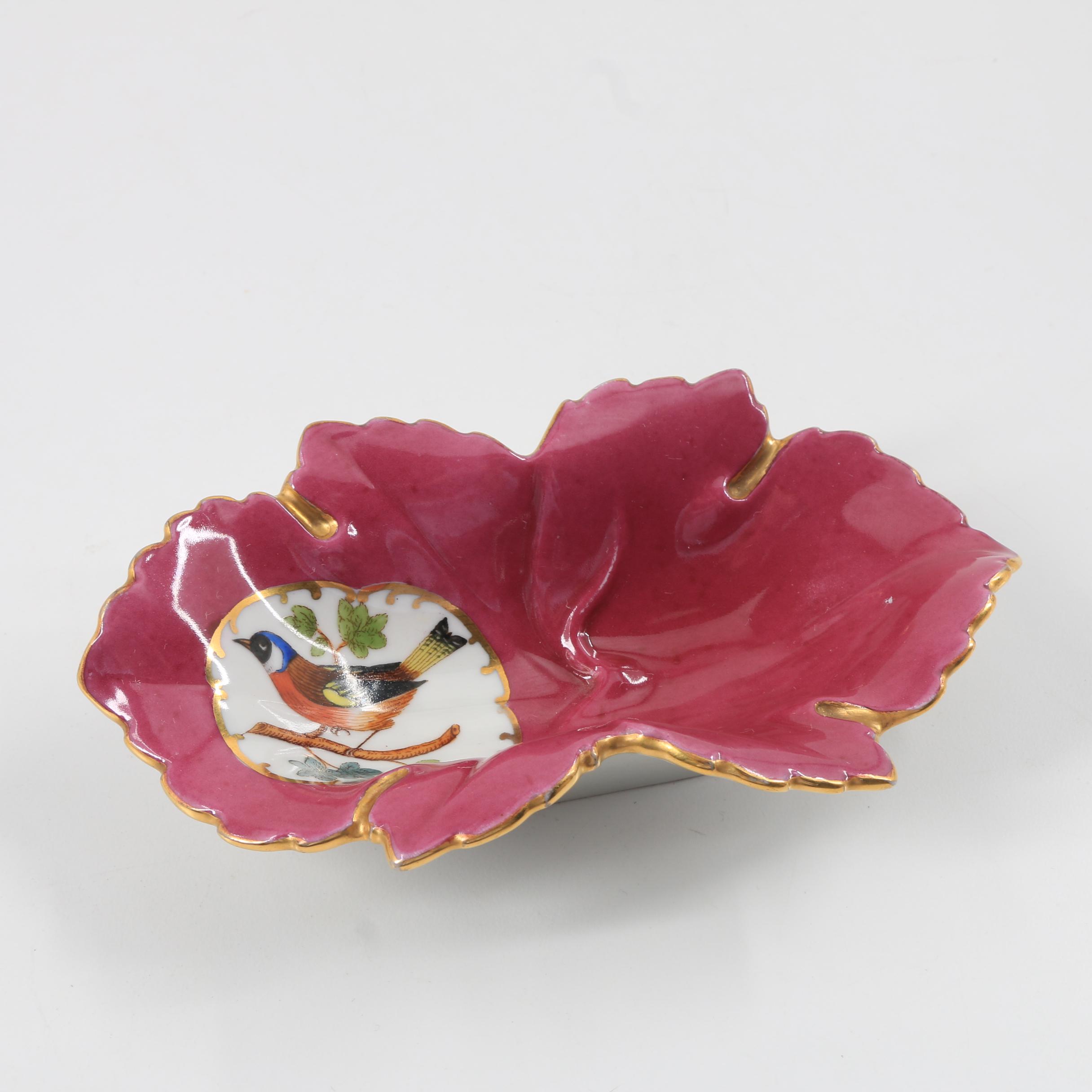 Herend Porcelain Leaf Dish , Bisque Plaque and Tiny Ginger Jar