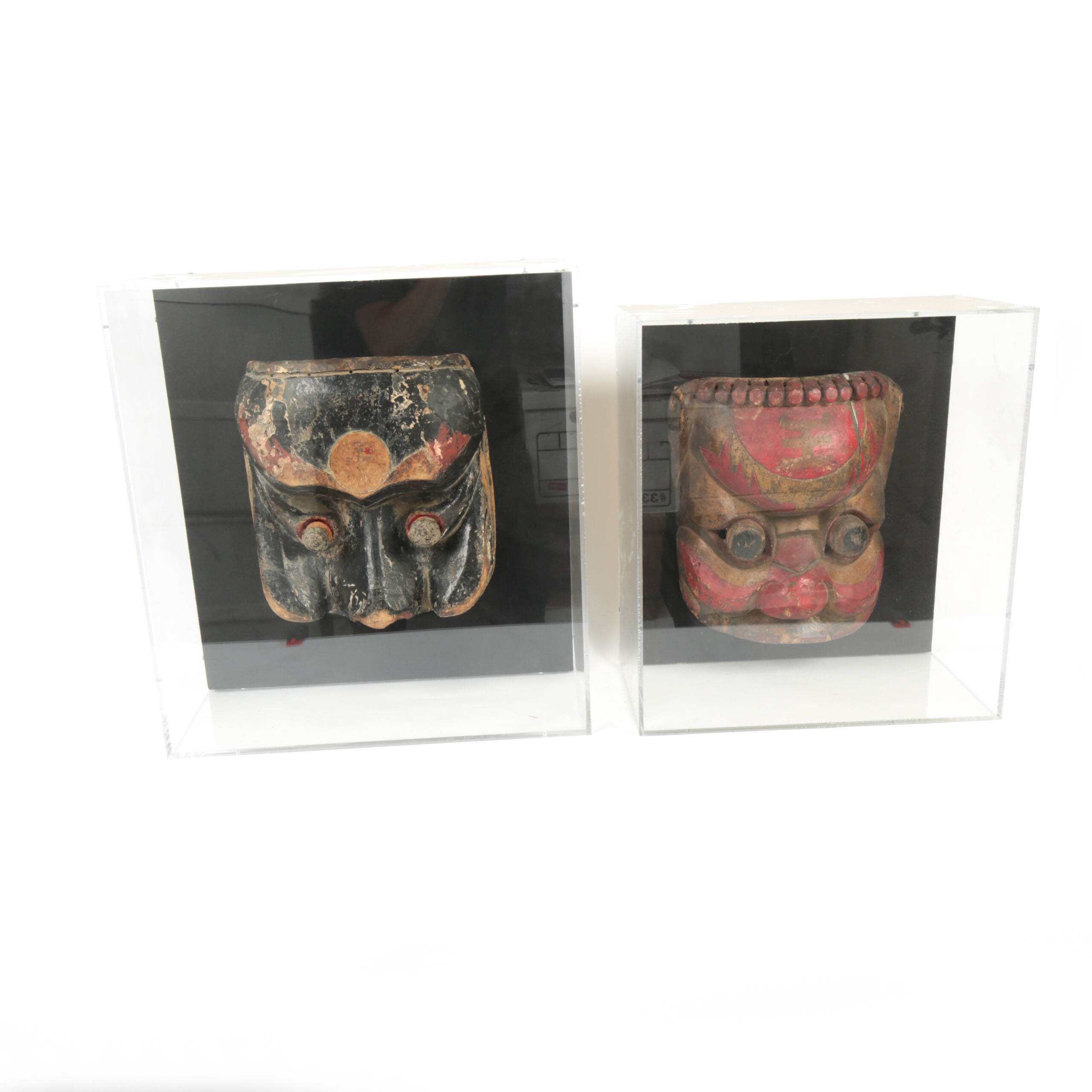 Two Balinese Ceremonial Masks in Display Boxes