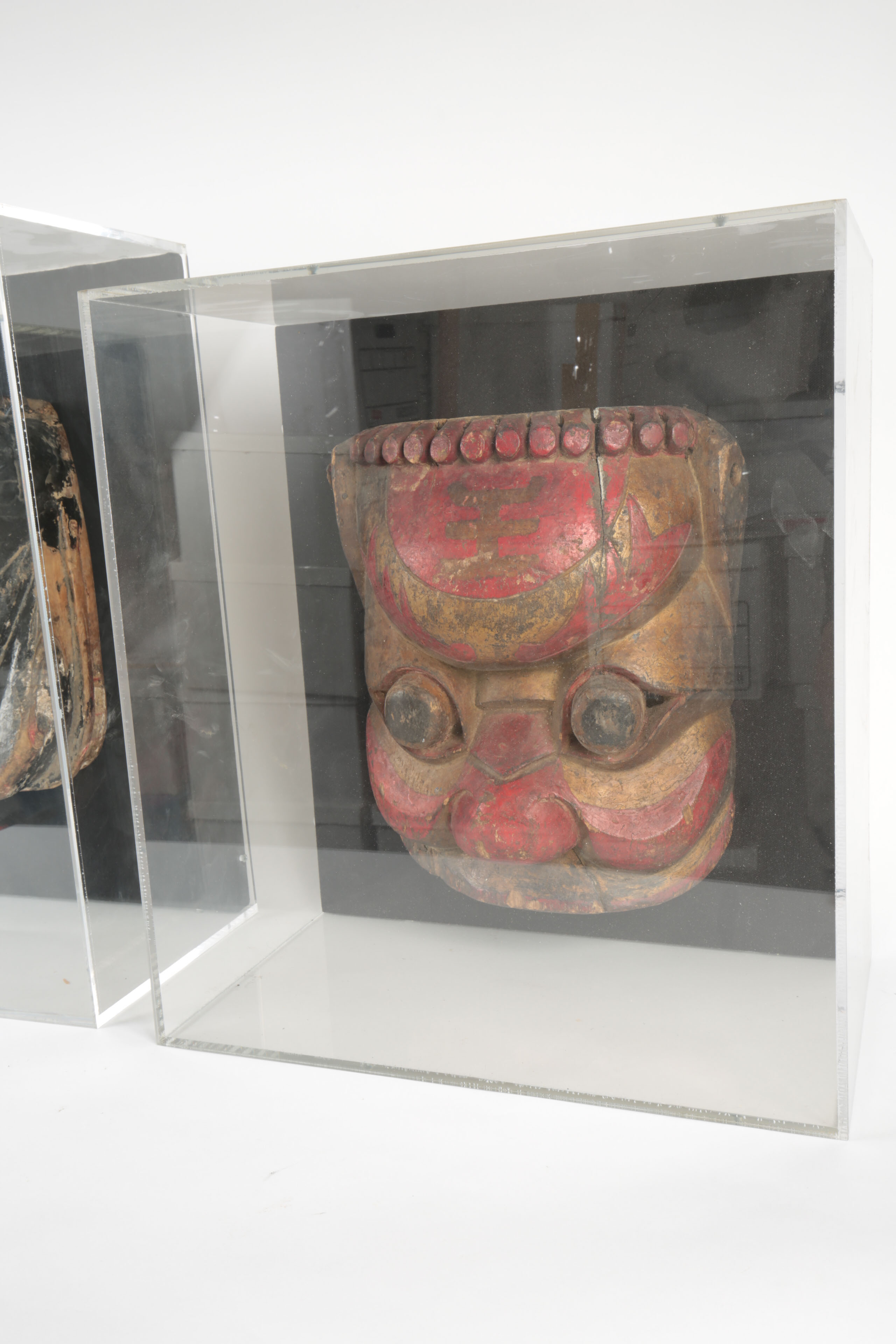 Two Balinese Ceremonial Masks in Display Boxes