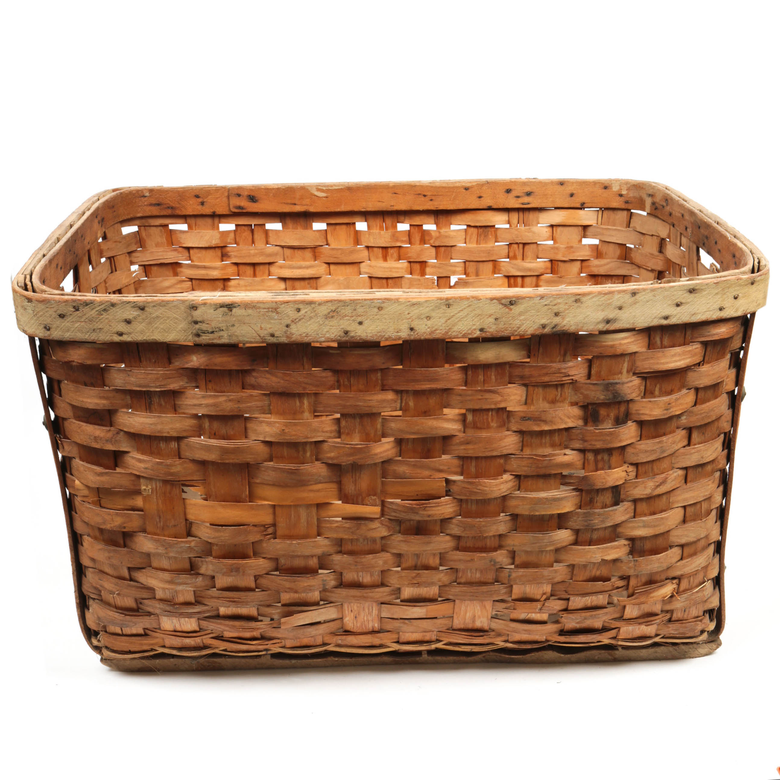 Antique Large Split Oak and Wicker Basket