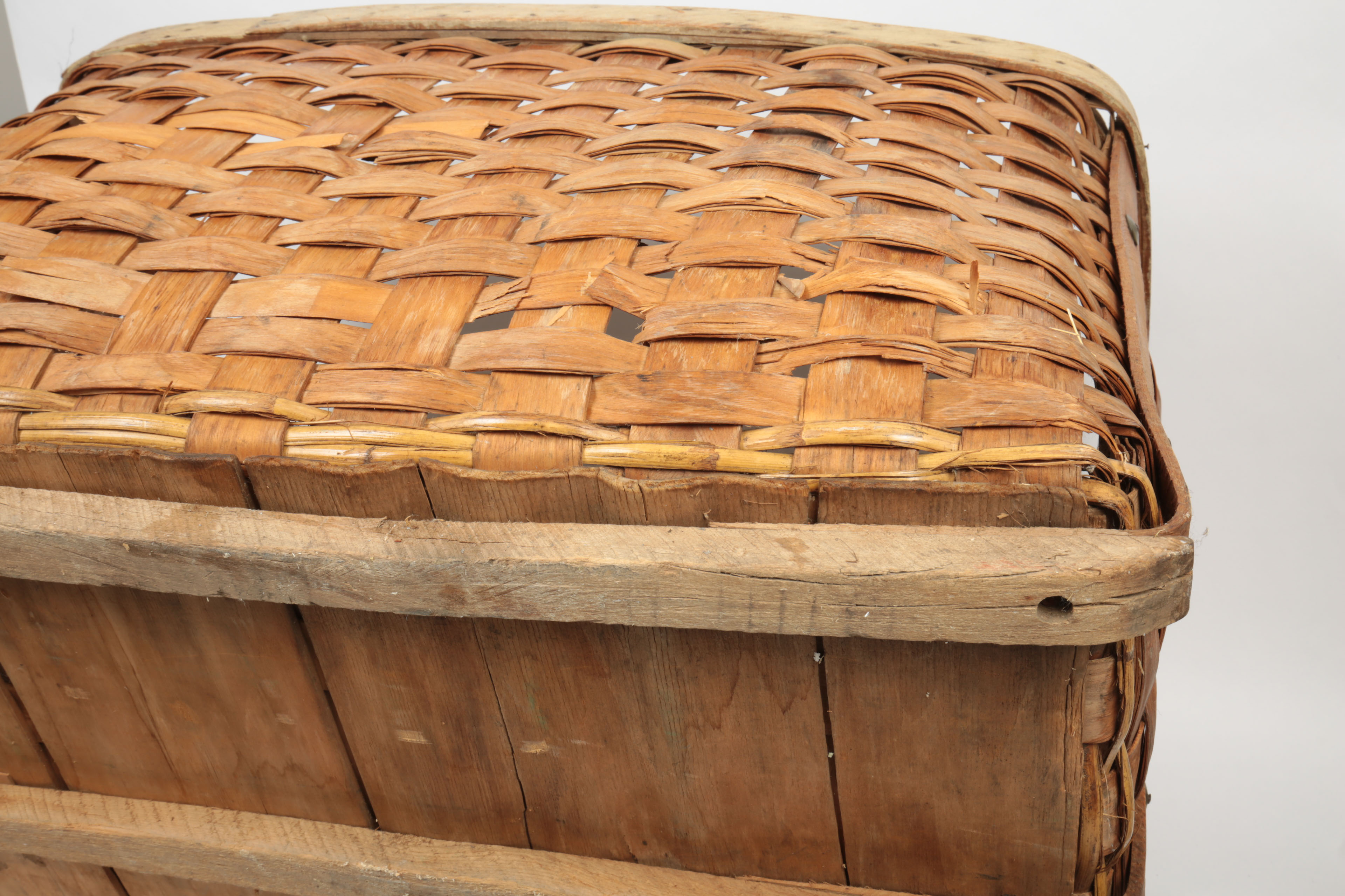 Antique Large Split Oak and Wicker Basket