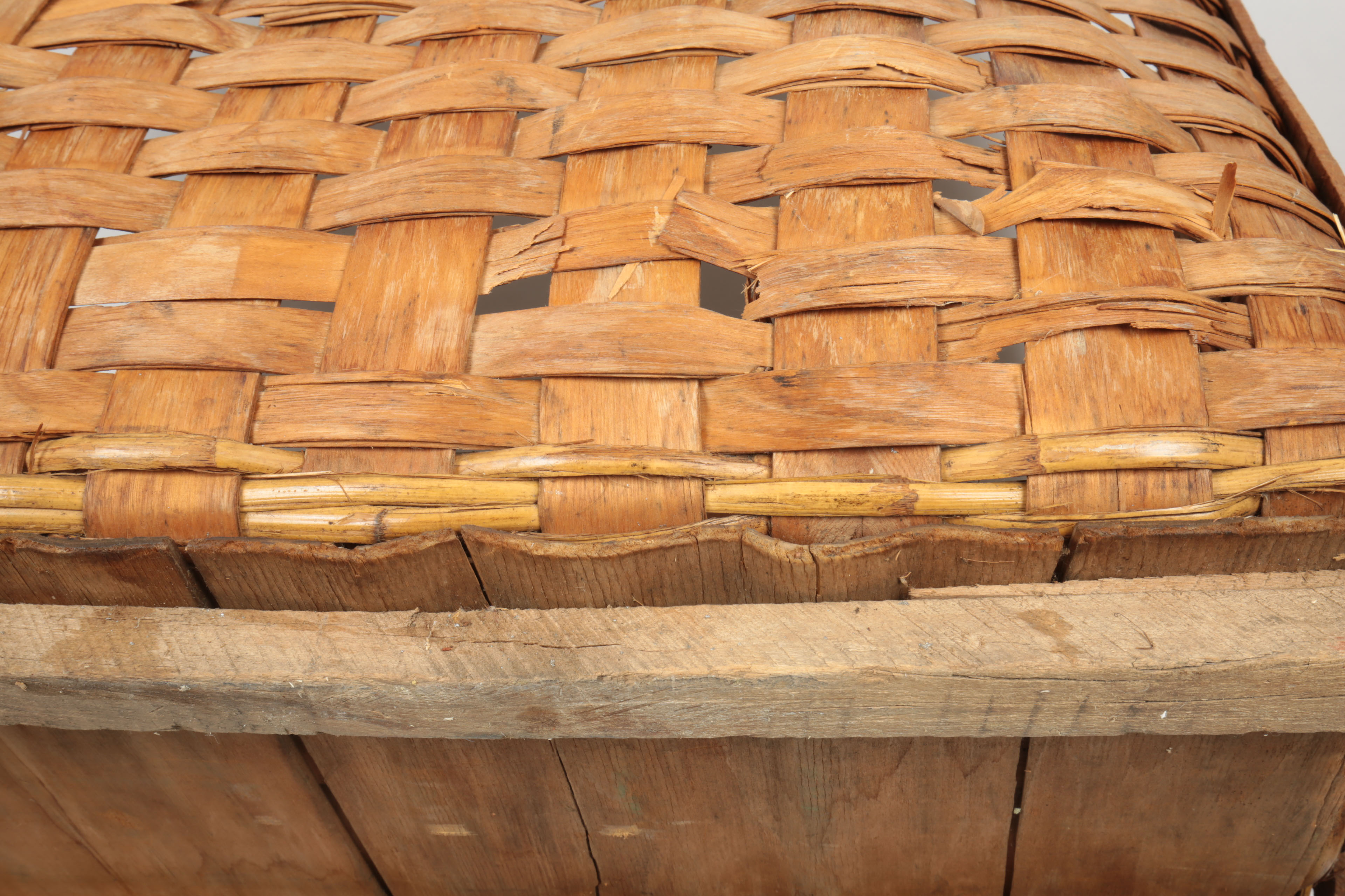Antique Large Split Oak and Wicker Basket