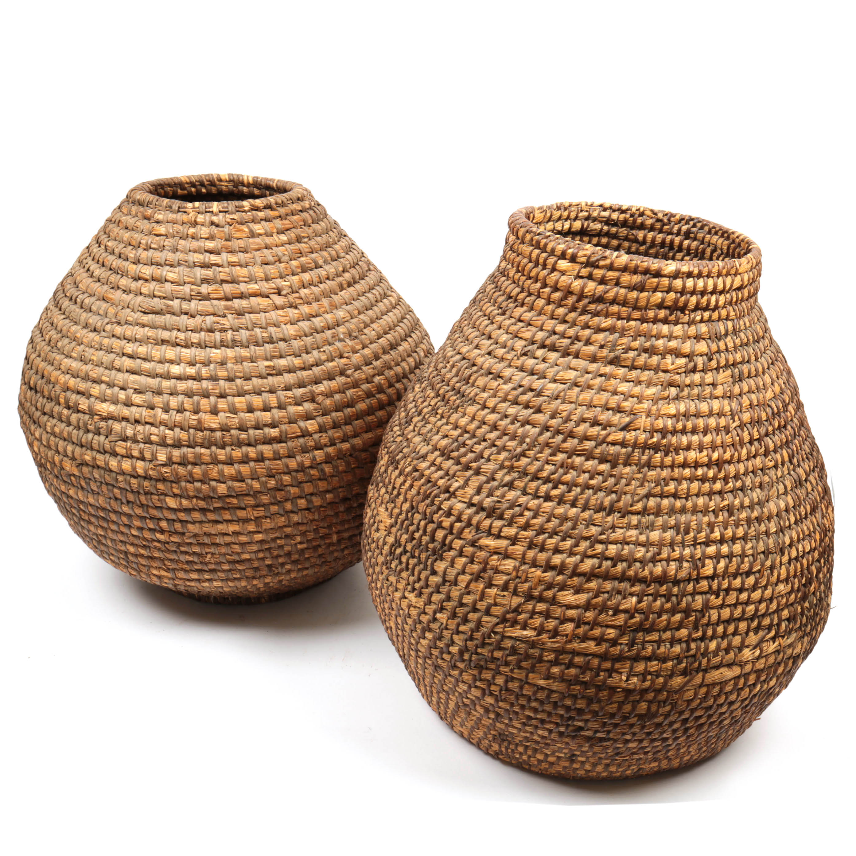 Pair of Handmade Basketry Vessels