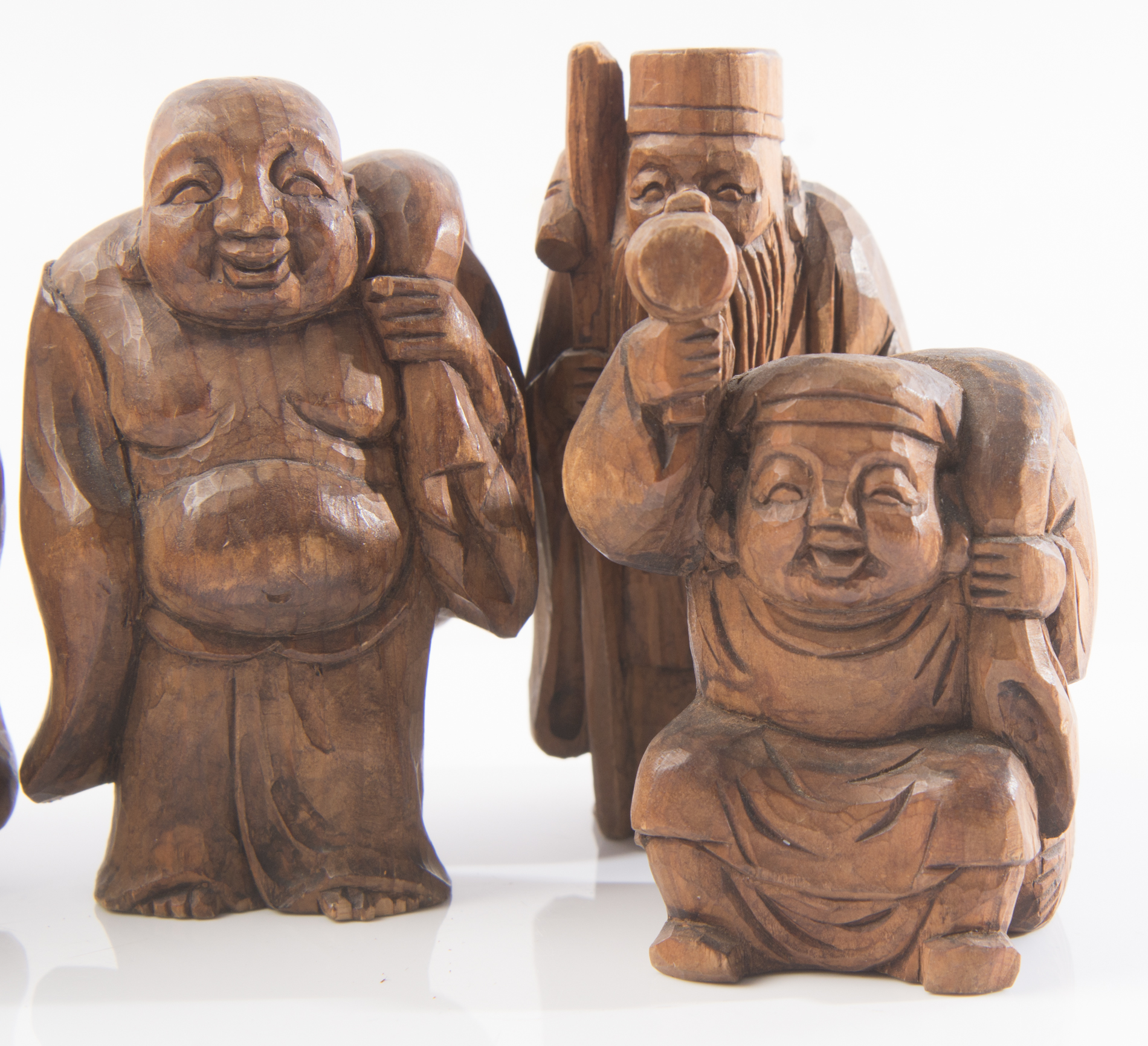 Carved Japanese Seven Lucky Gods Miniature Figurines