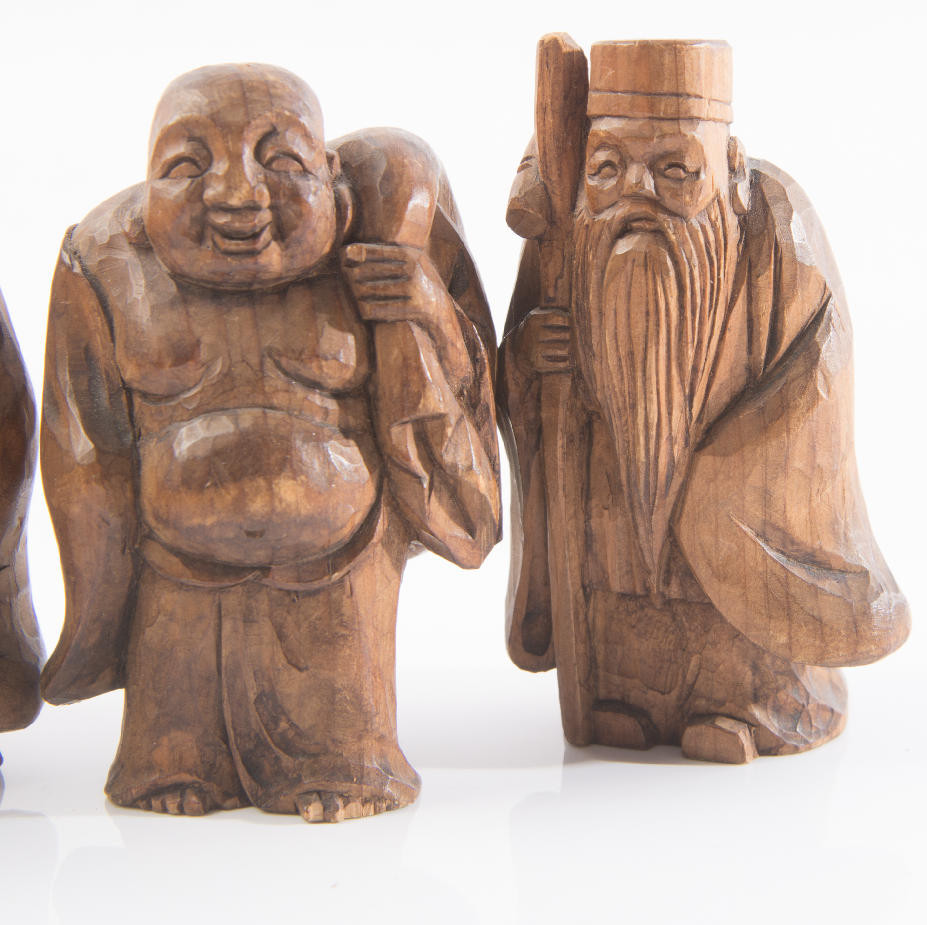 Carved Japanese Seven Lucky Gods Miniature Figurines