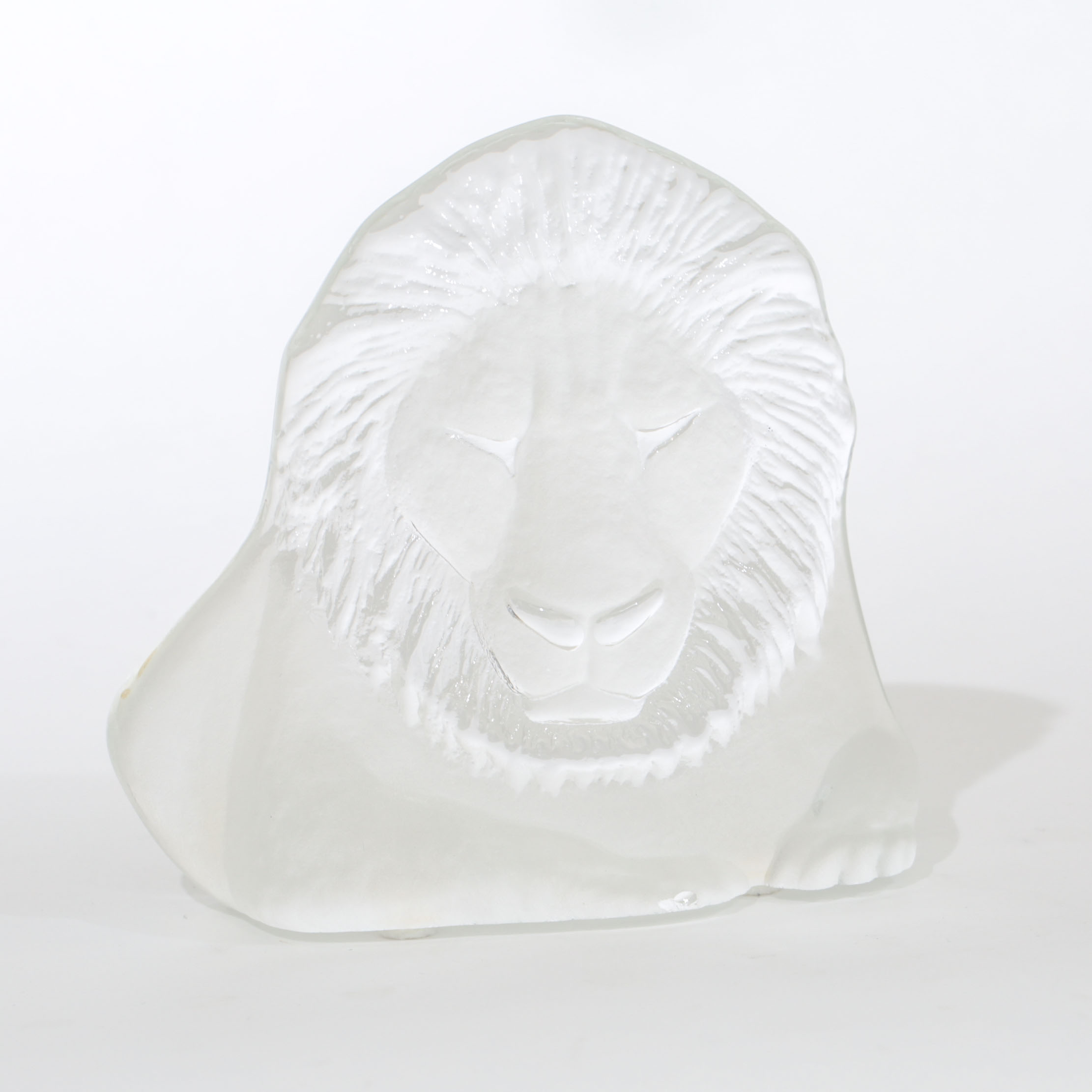 Mat Jonasson Royal Krona Signed Cast Glass Lion Art Glass Sculpture