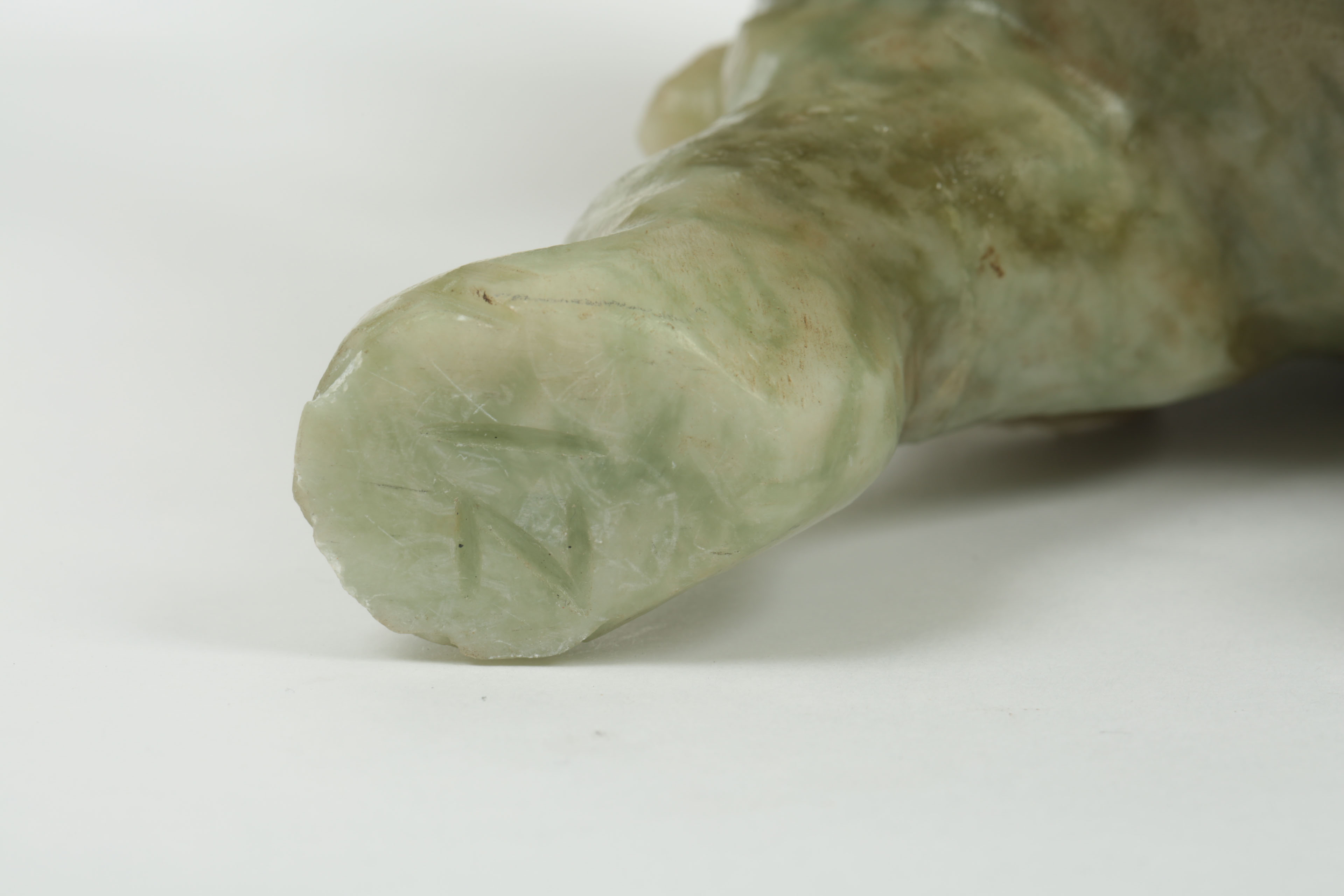 Pair of Carved Green Stone Elephants