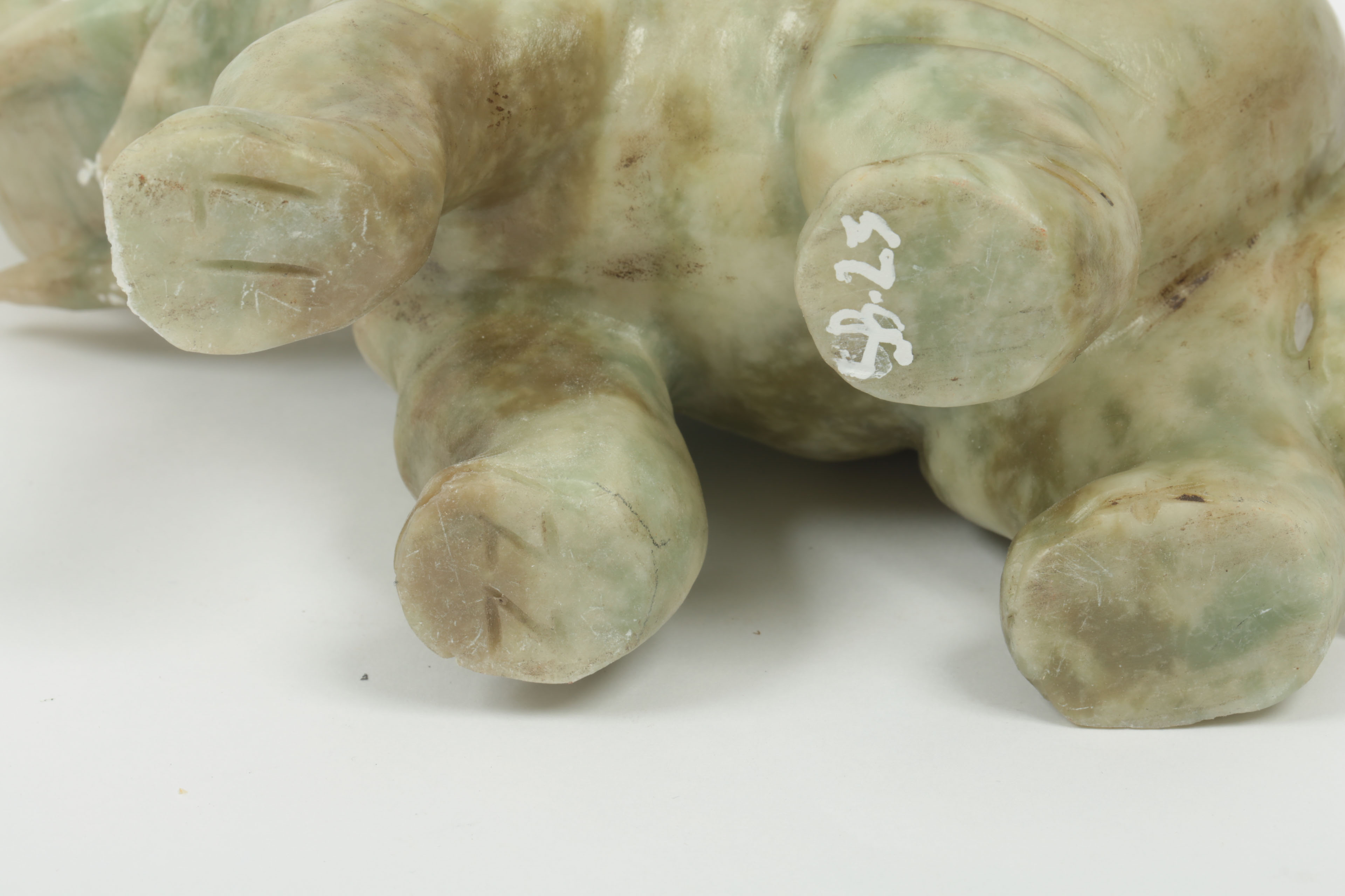 Pair of Carved Green Stone Elephants