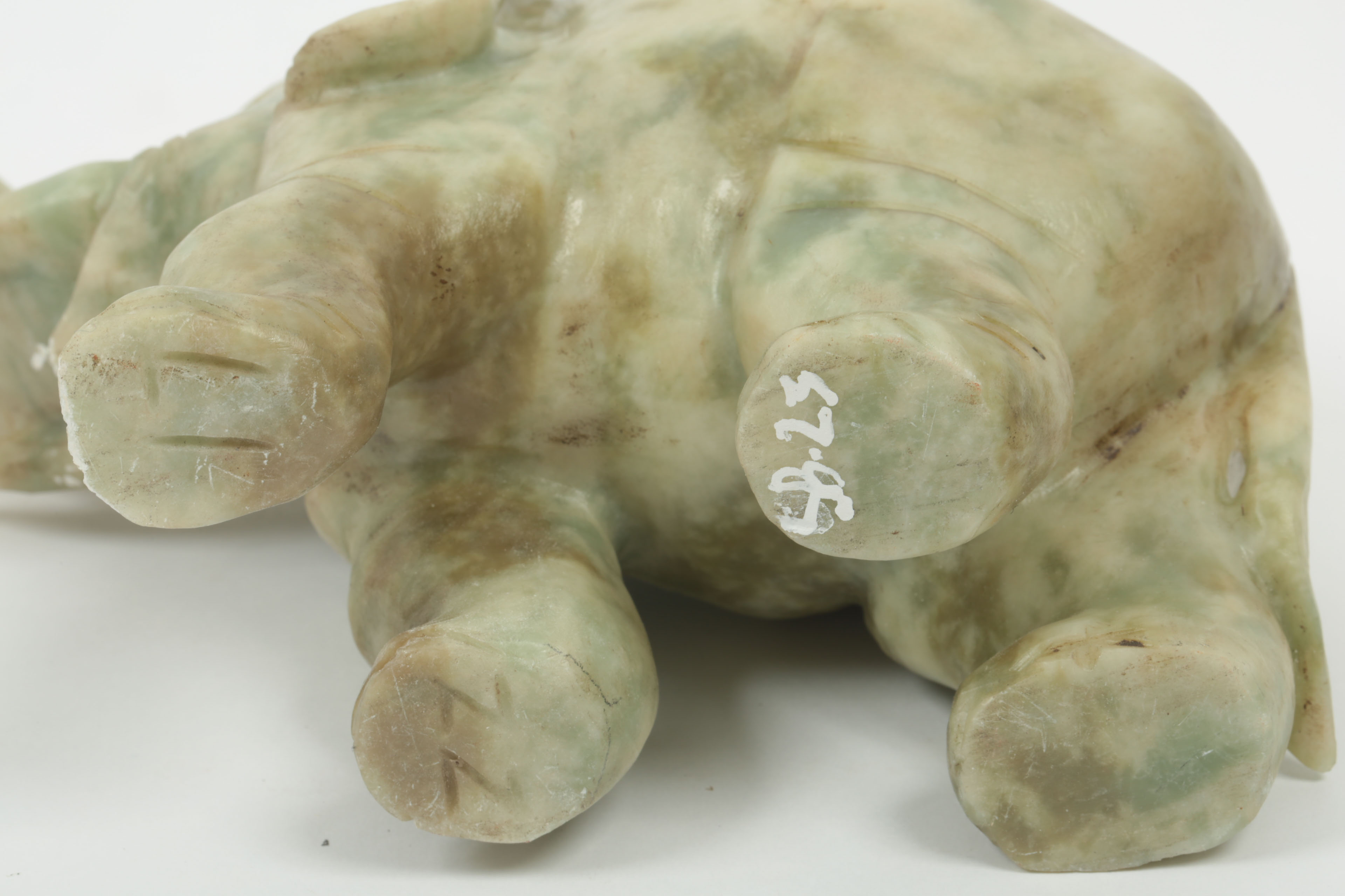 Pair of Carved Green Stone Elephants