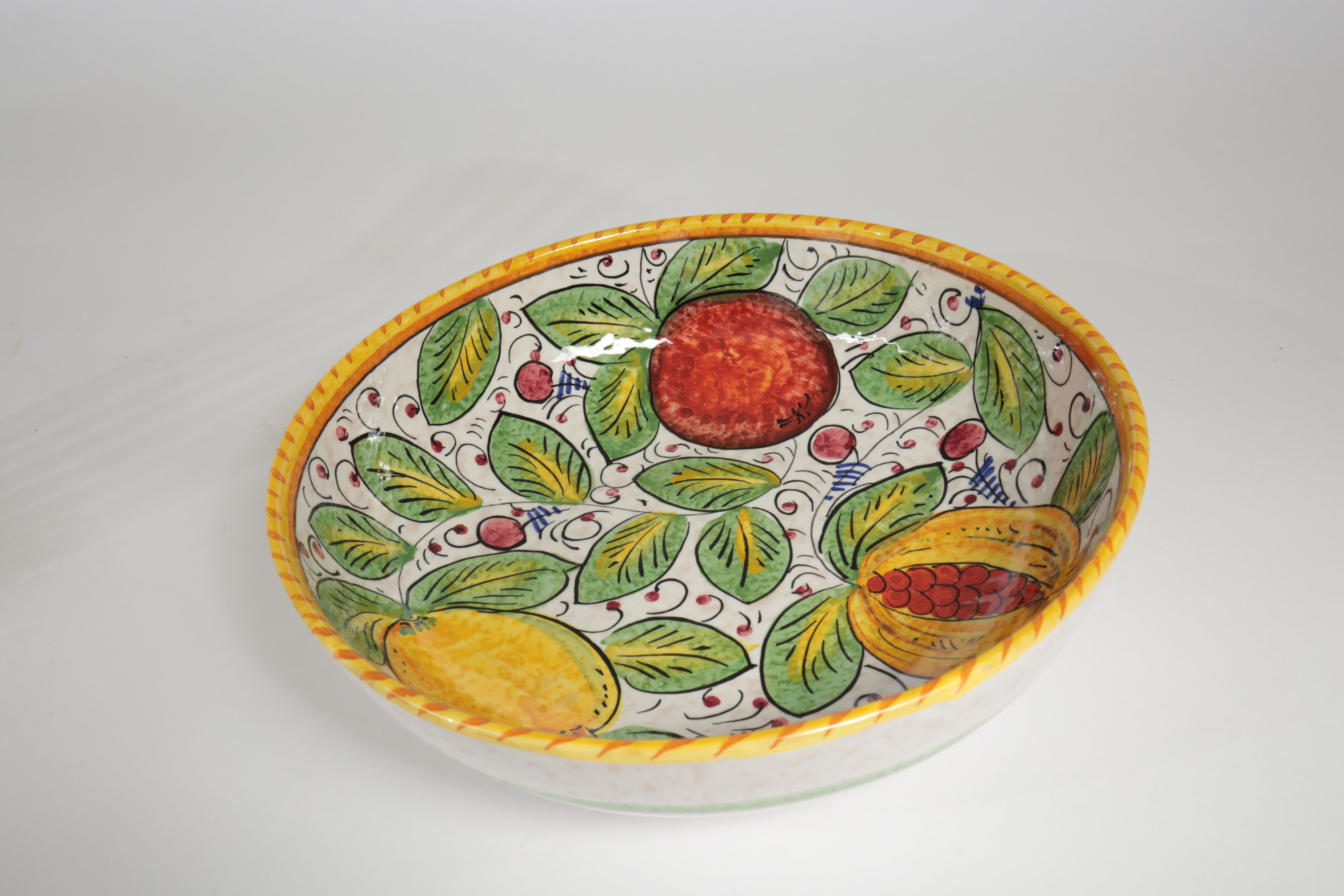 Italian Hand-Painted Ceramic Pasta Bowl and Crystal Pitcher