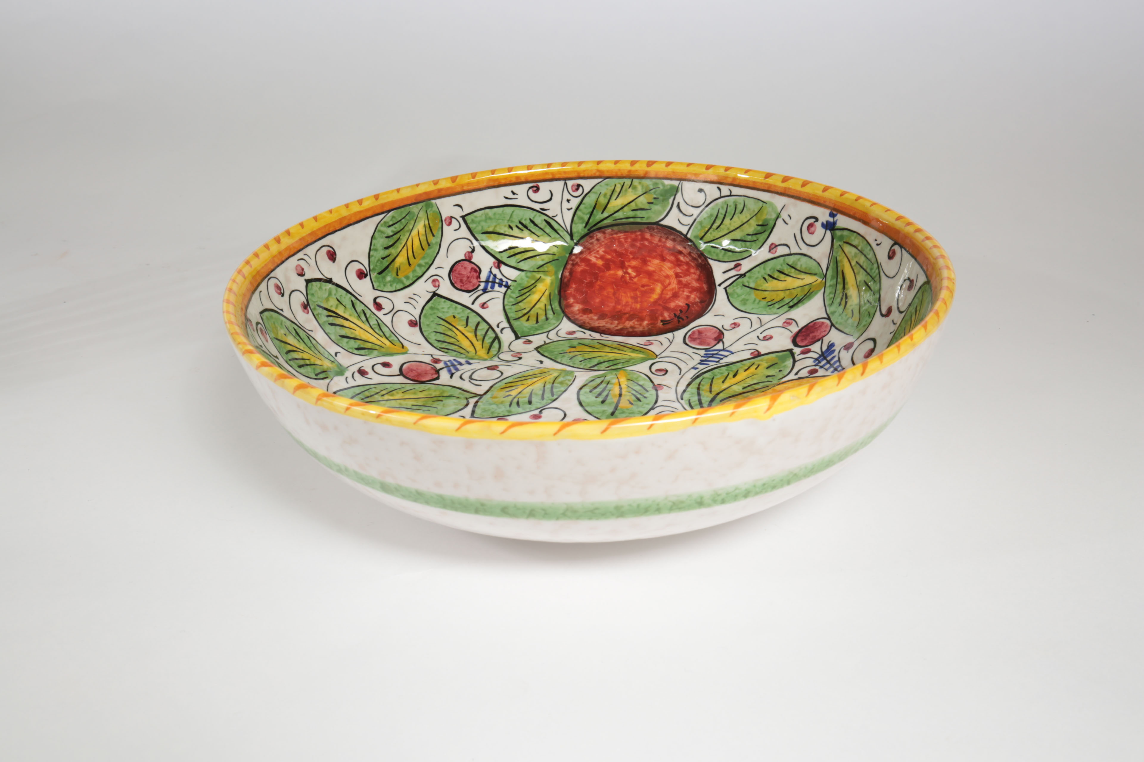 Italian Hand-Painted Ceramic Pasta Bowl and Crystal Pitcher