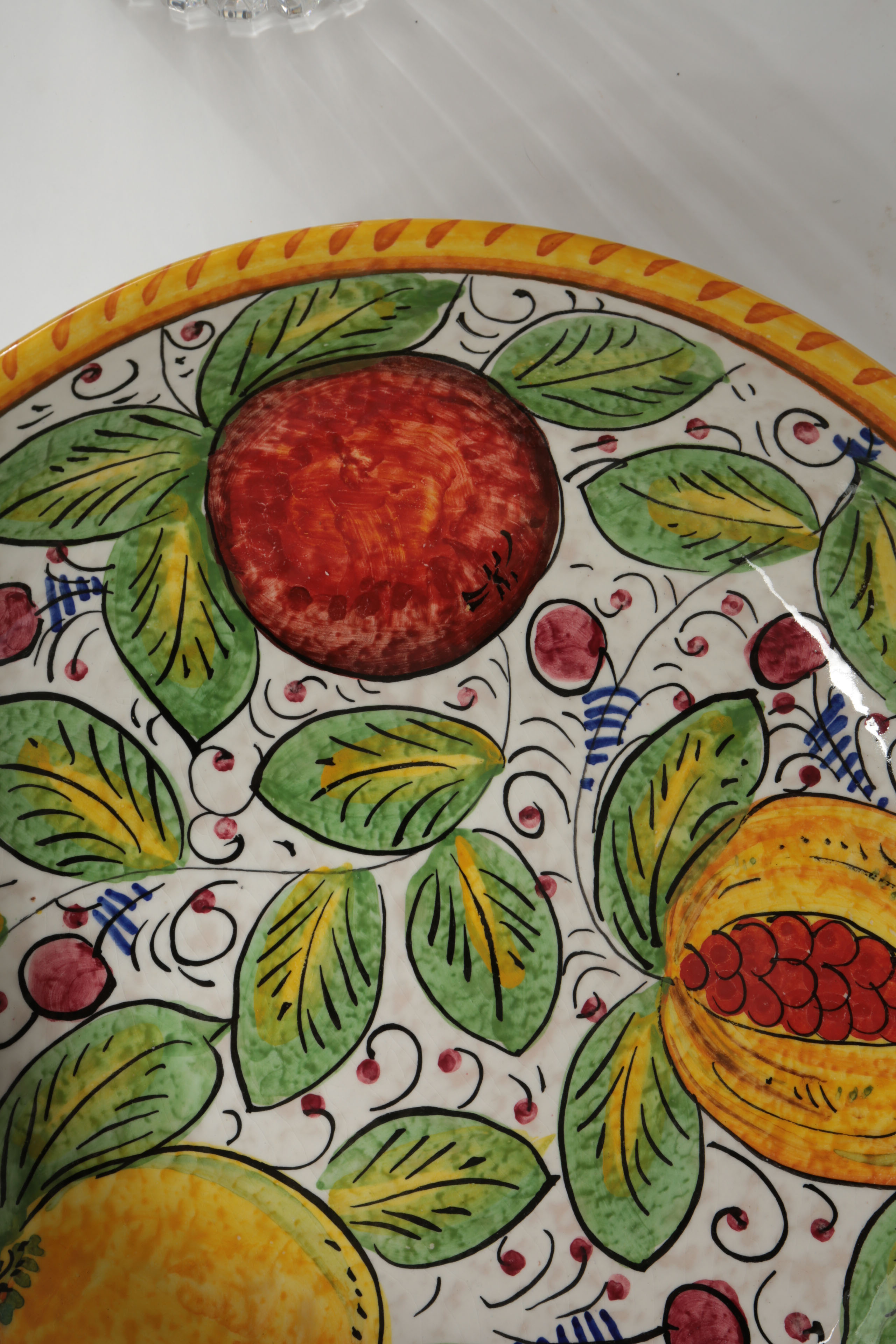 Italian Hand-Painted Ceramic Pasta Bowl and Crystal Pitcher