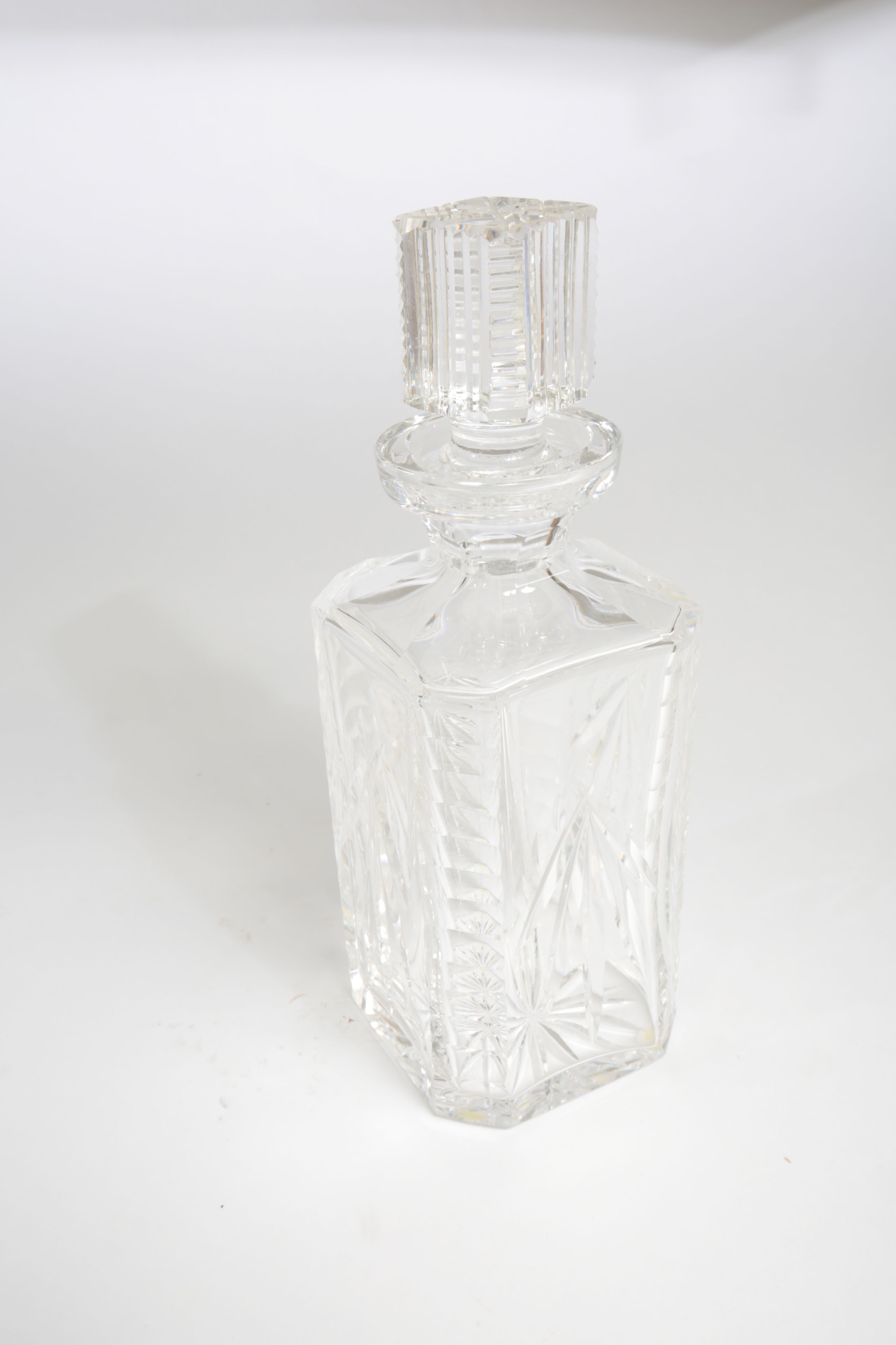 Waterford Crystal Square Decanter and Silver Tone Trays