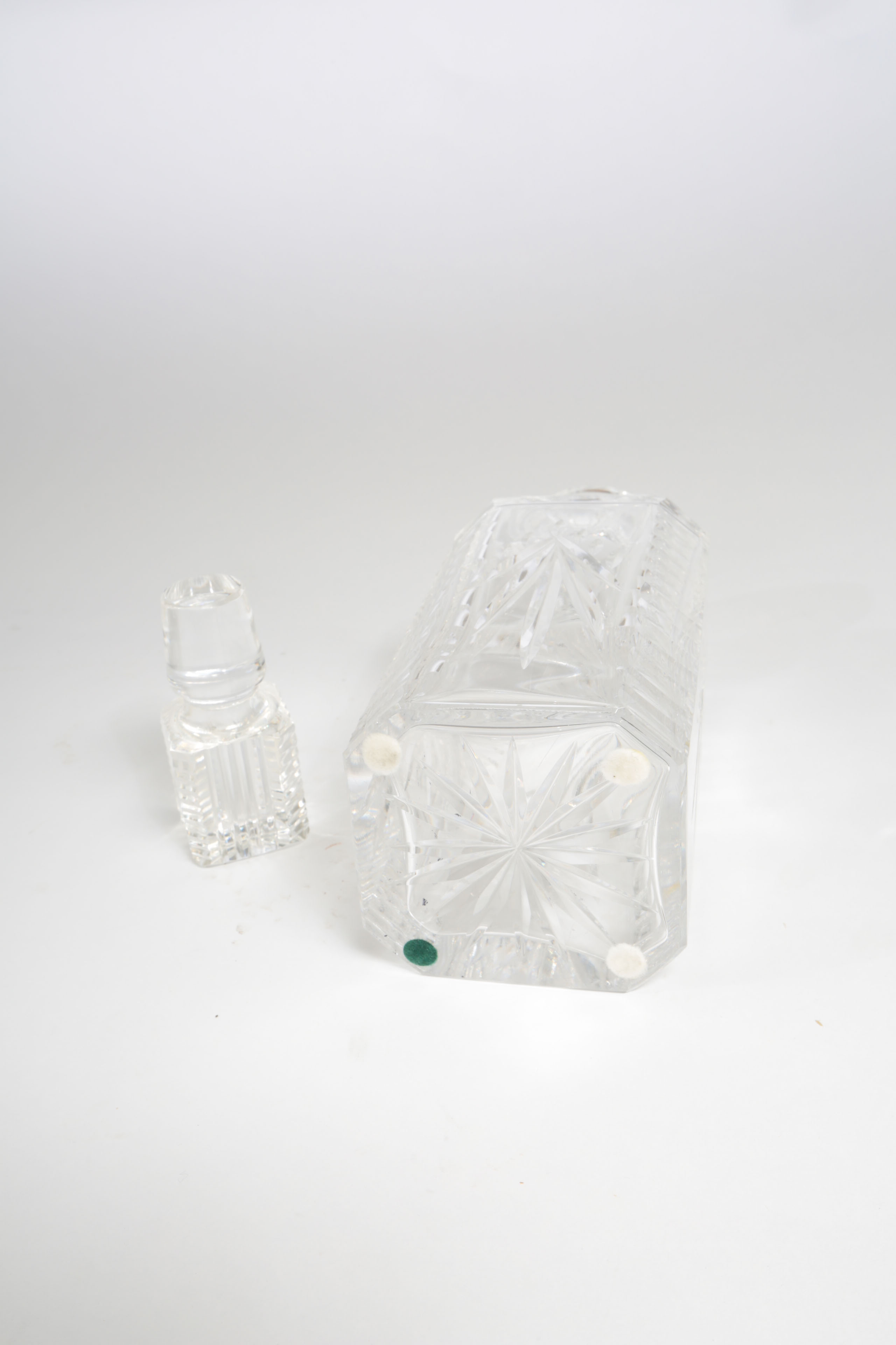 Waterford Crystal Square Decanter and Silver Tone Trays