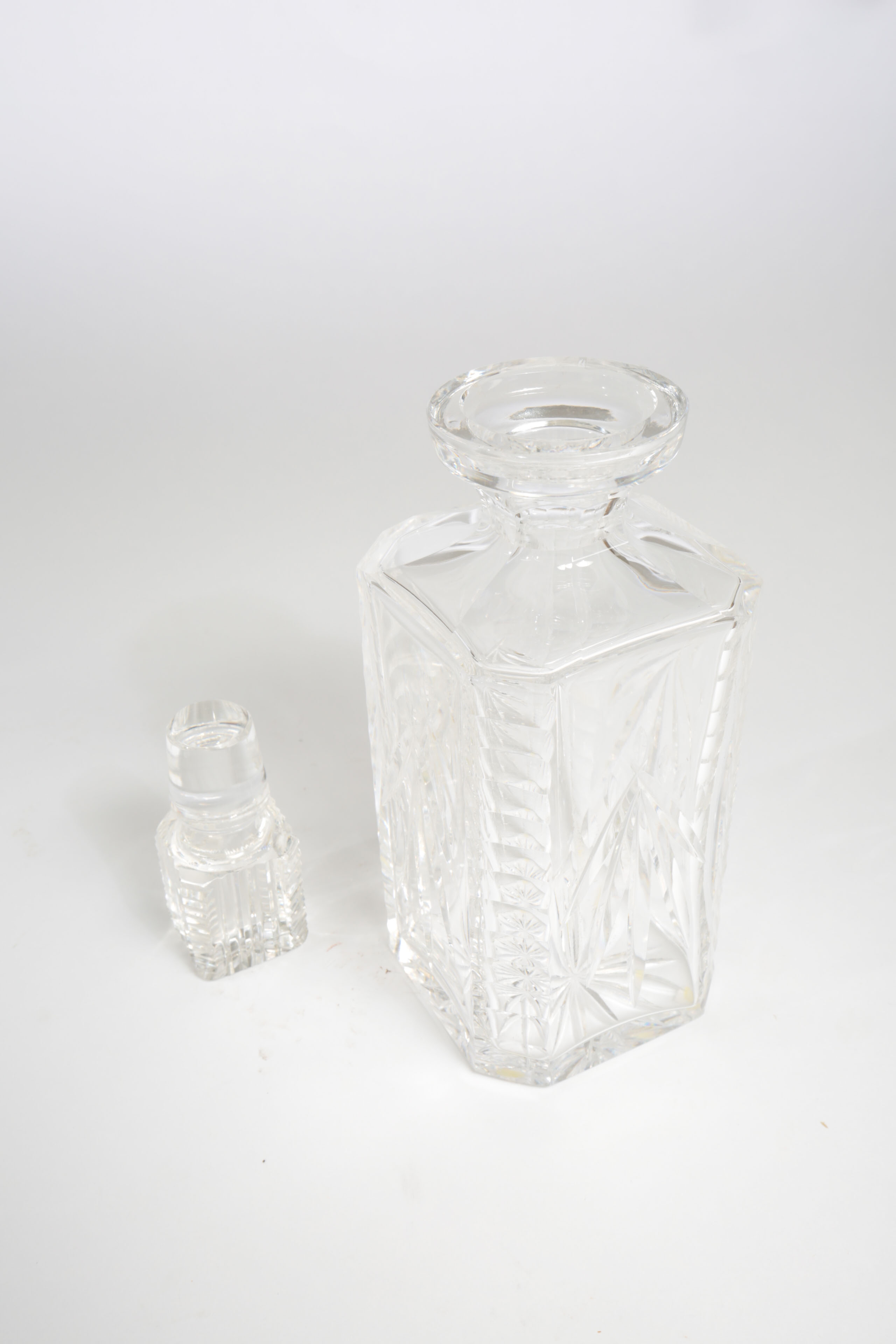 Waterford Crystal Square Decanter and Silver Tone Trays
