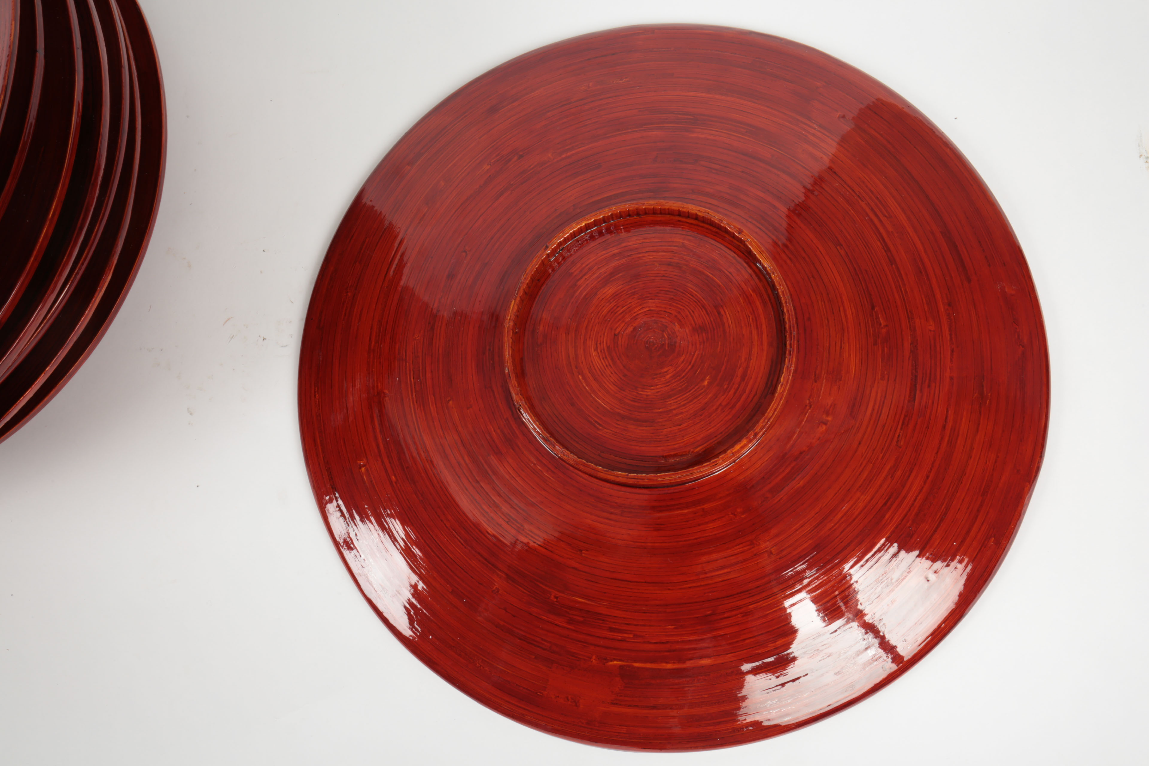 Asian Lacquered Serving Plates with Basket