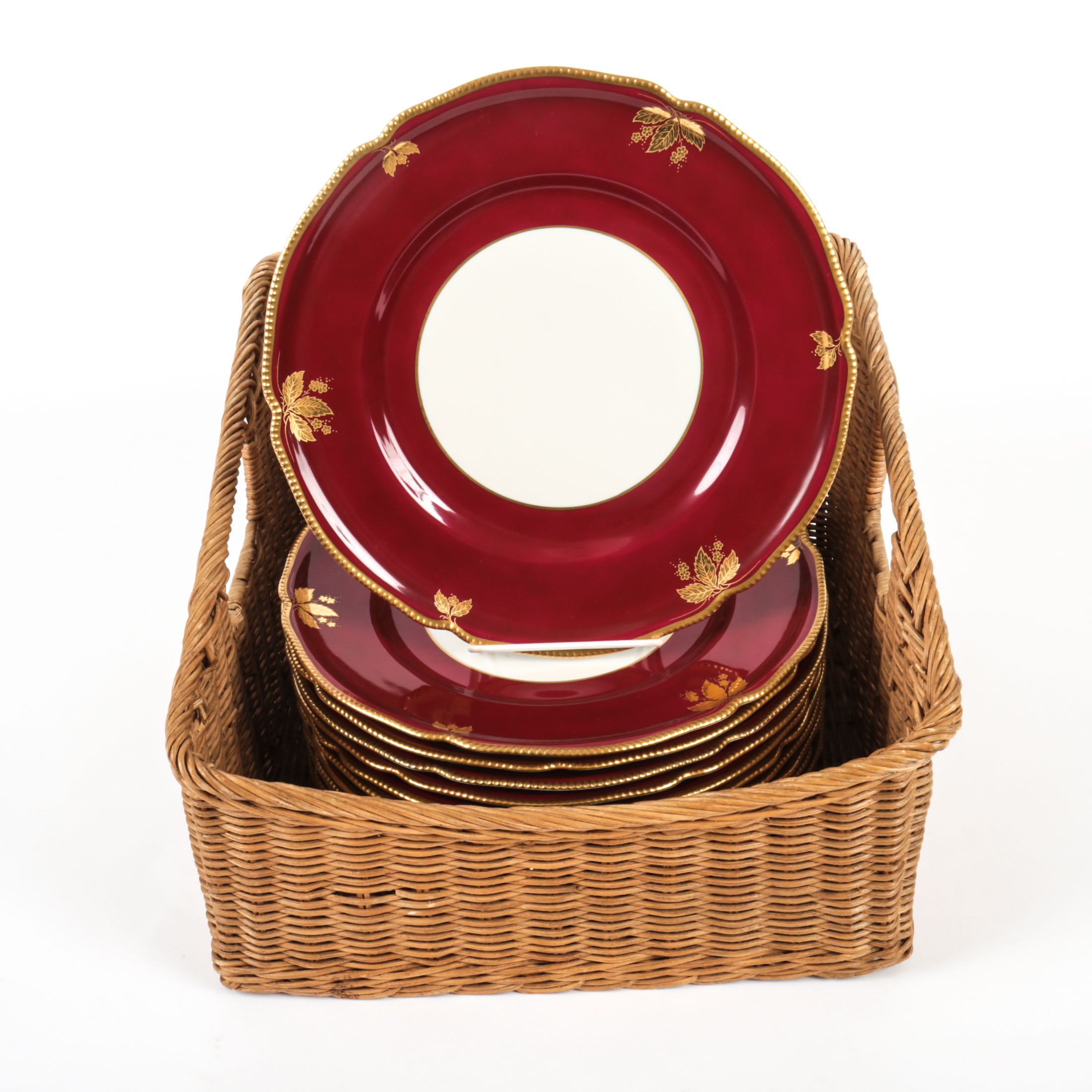 Rosenthal Porcelain China Plates and Wicker Basket