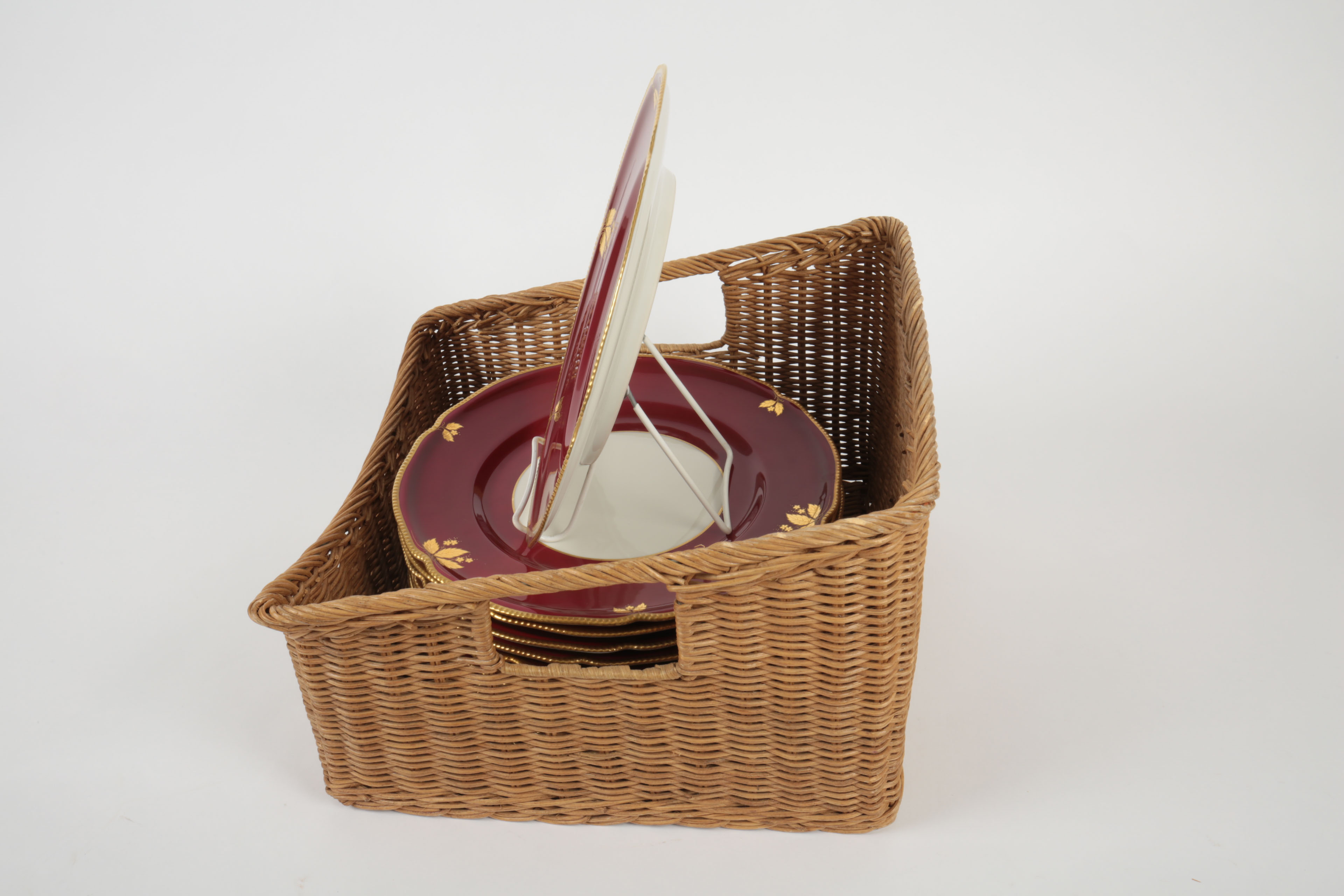 Rosenthal Porcelain China Plates and Wicker Basket