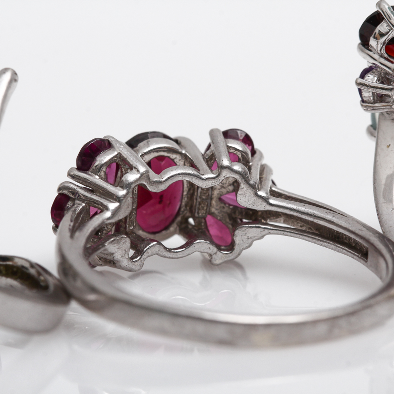 Sterling Silver, Amethyst, Blue Carnelian, and Garnet Rings