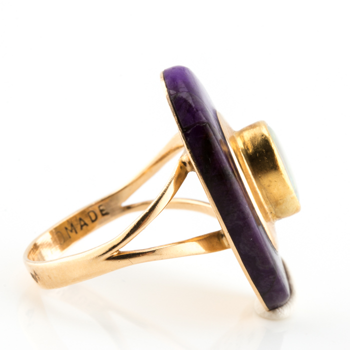 Michael Rogers Paiute 14K Yellow Gold Opal and Sugilite Inlay Ring