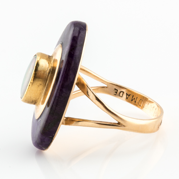 Michael Rogers Paiute 14K Yellow Gold Opal and Sugilite Inlay Ring