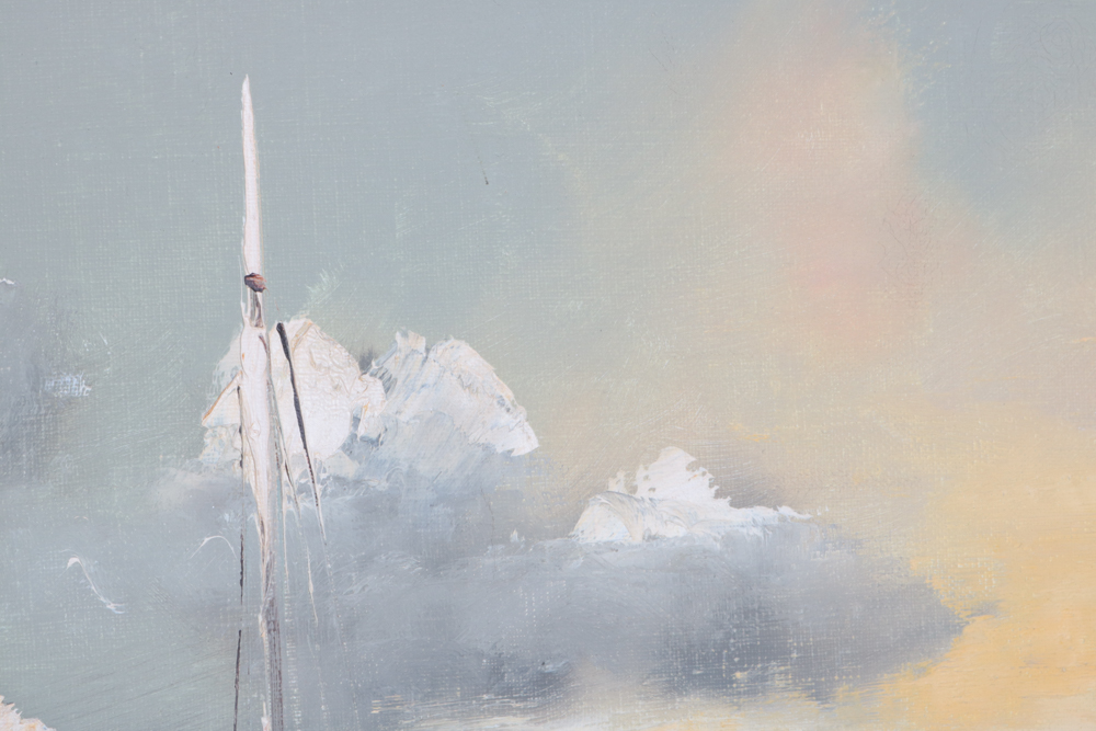 Framed Oil on Canvas "Sailboats on the Shore" By Delbert "Duke" Eastin