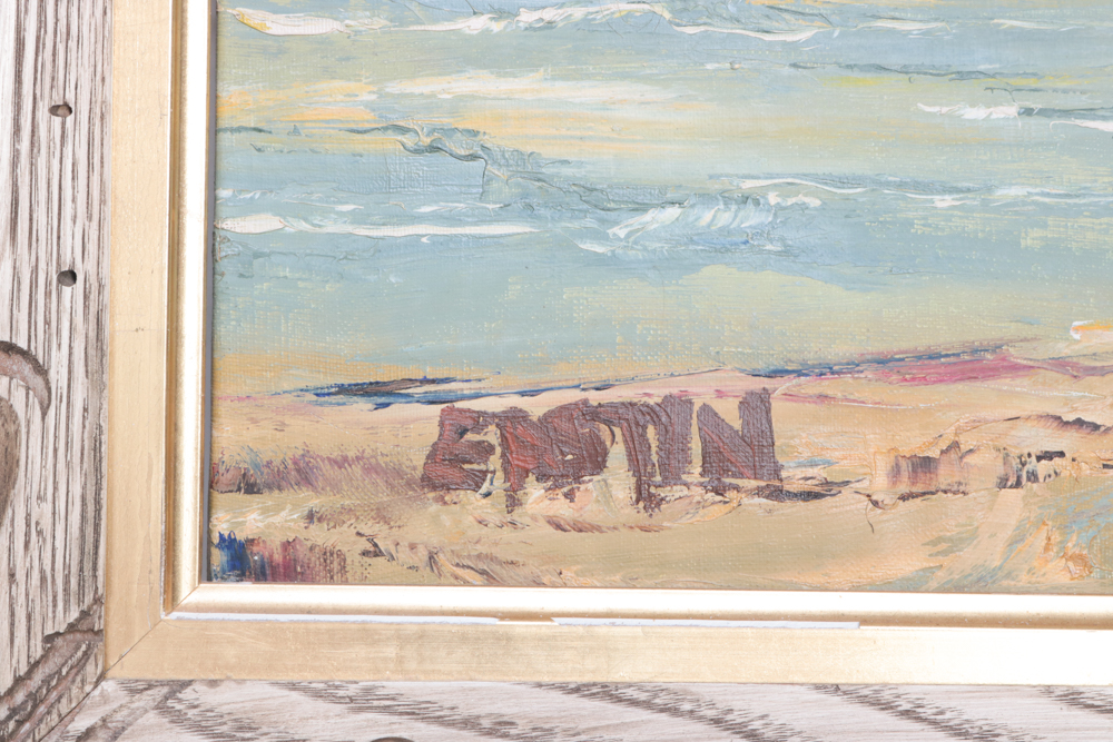 Framed Oil on Canvas "Sailboats on the Shore" By Delbert "Duke" Eastin