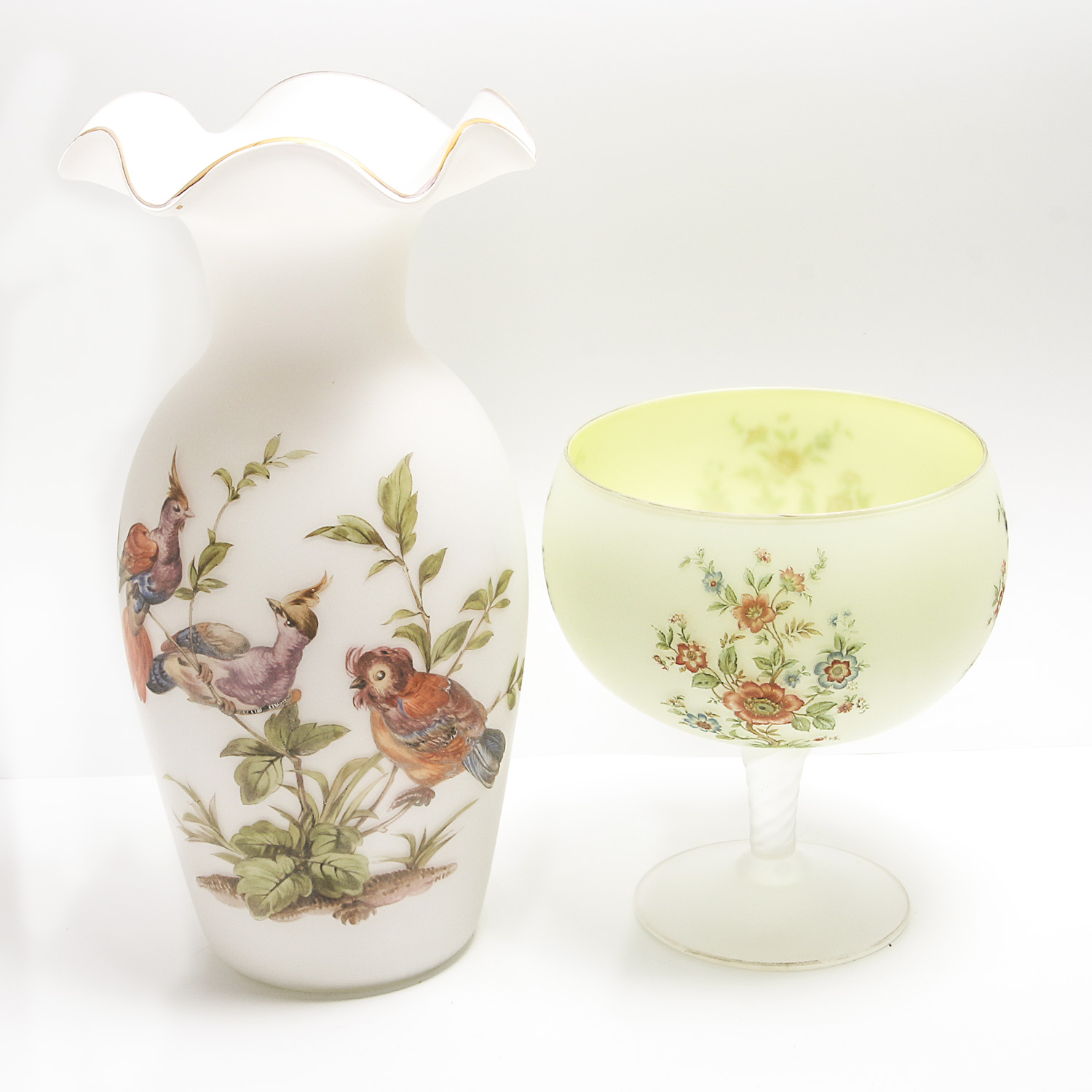 Pair of White Glass Vases