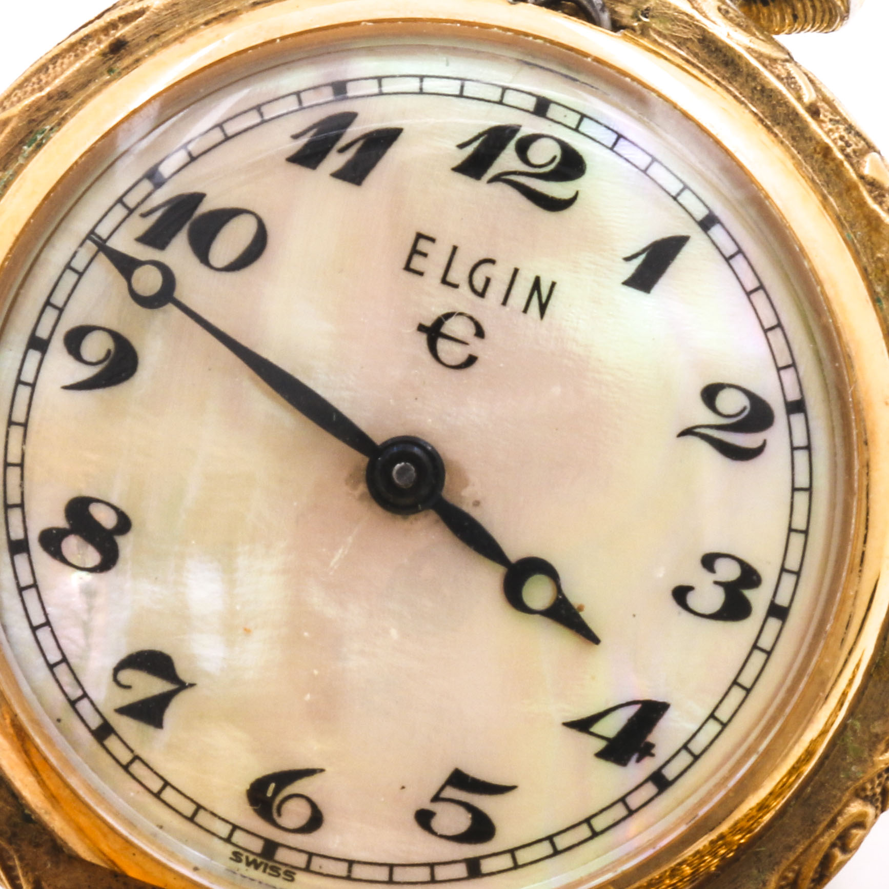 Elgin Gold Tone Mother of Pearl Pendant Watch