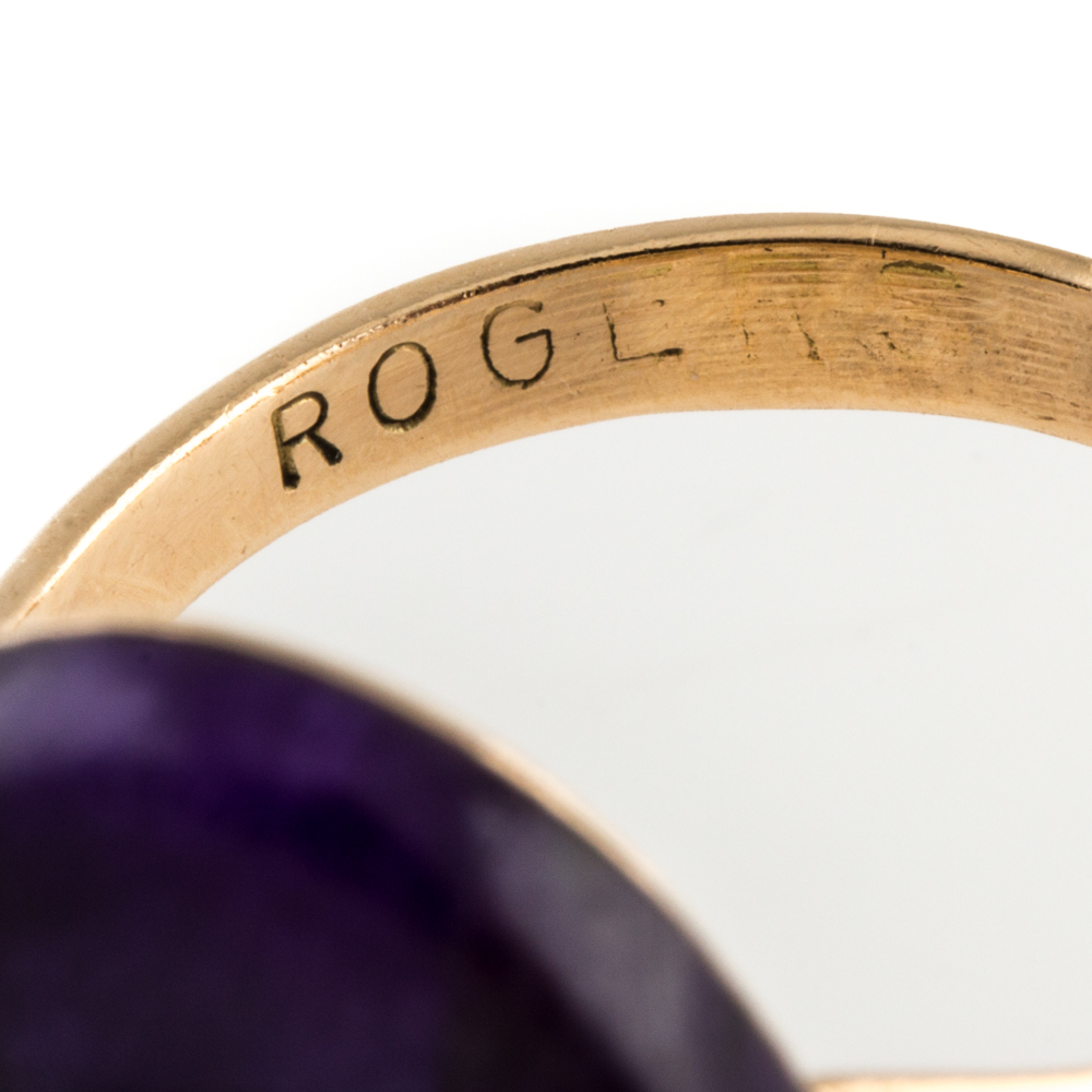 Michael Rogers Paiute 14K Yellow Gold Opal and Sugilite Inlay Ring