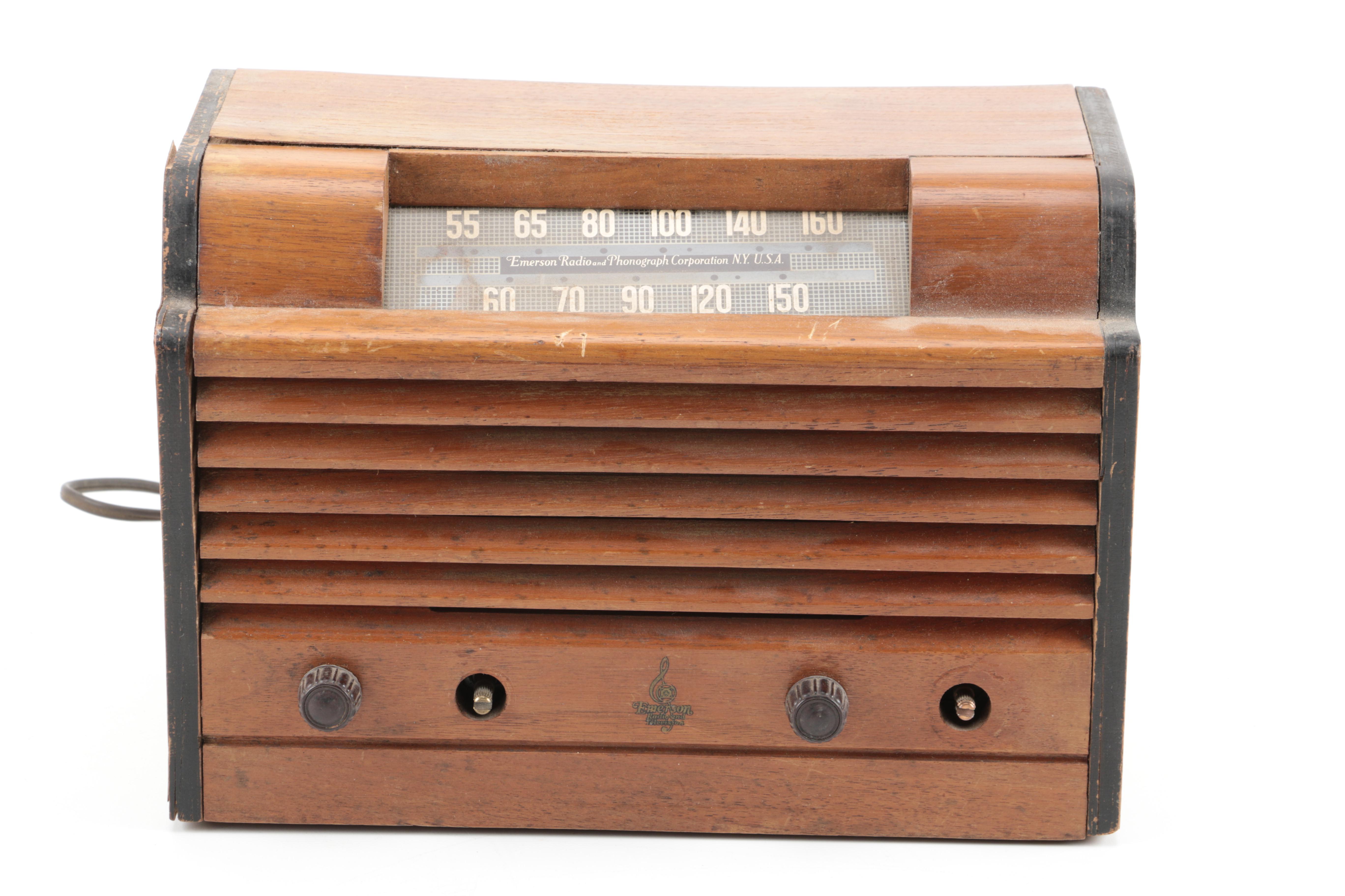 Two Vintage Wooden Radios Including Emerson