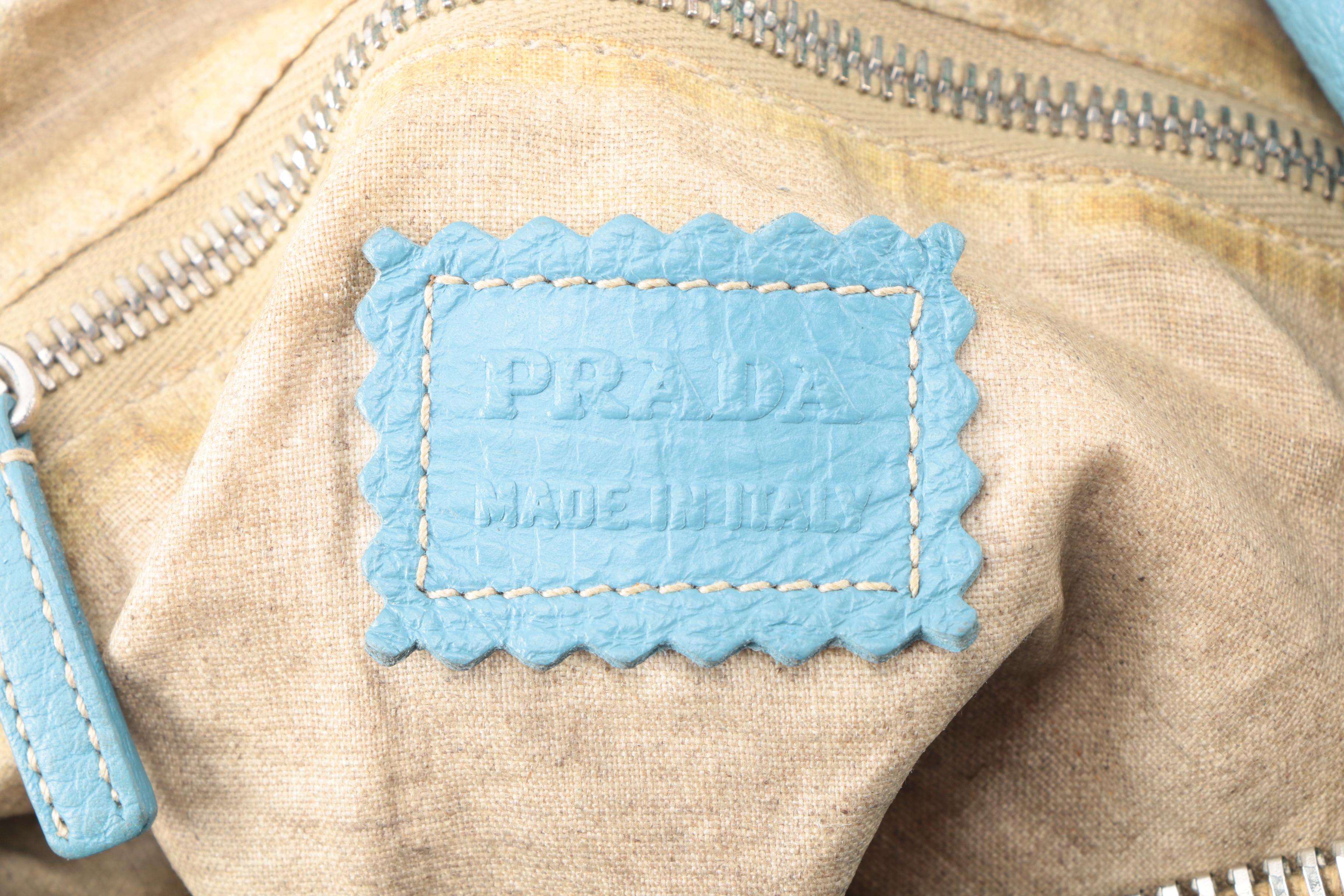 Prada Blue Leather Hobo Bag